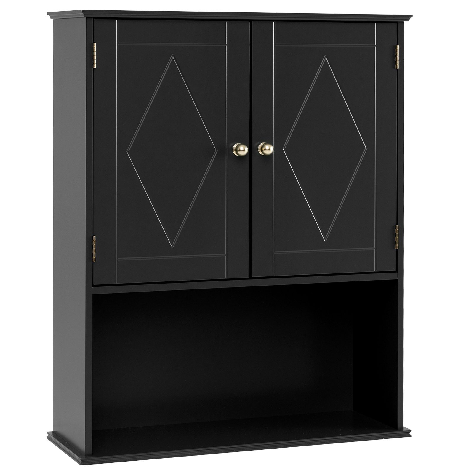 GARWYNNE Bathroom Wall Cabinet with Open Shelf and Adjustable Shelf-Black - Savings Store