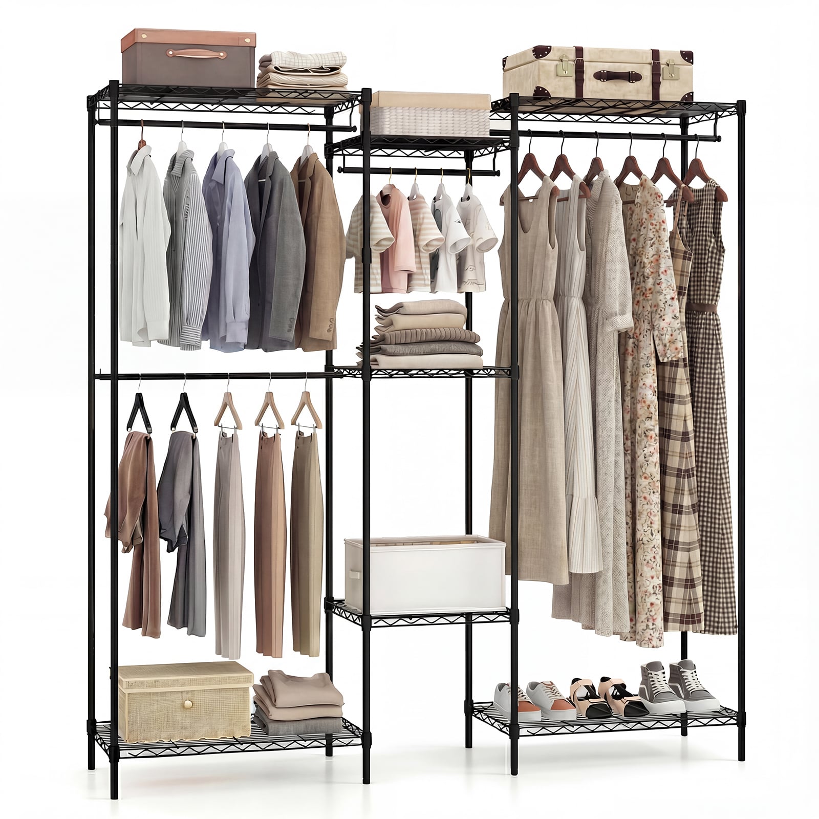 Portable Wardrobe with L-Shape Storage Design-Black - Savings Store