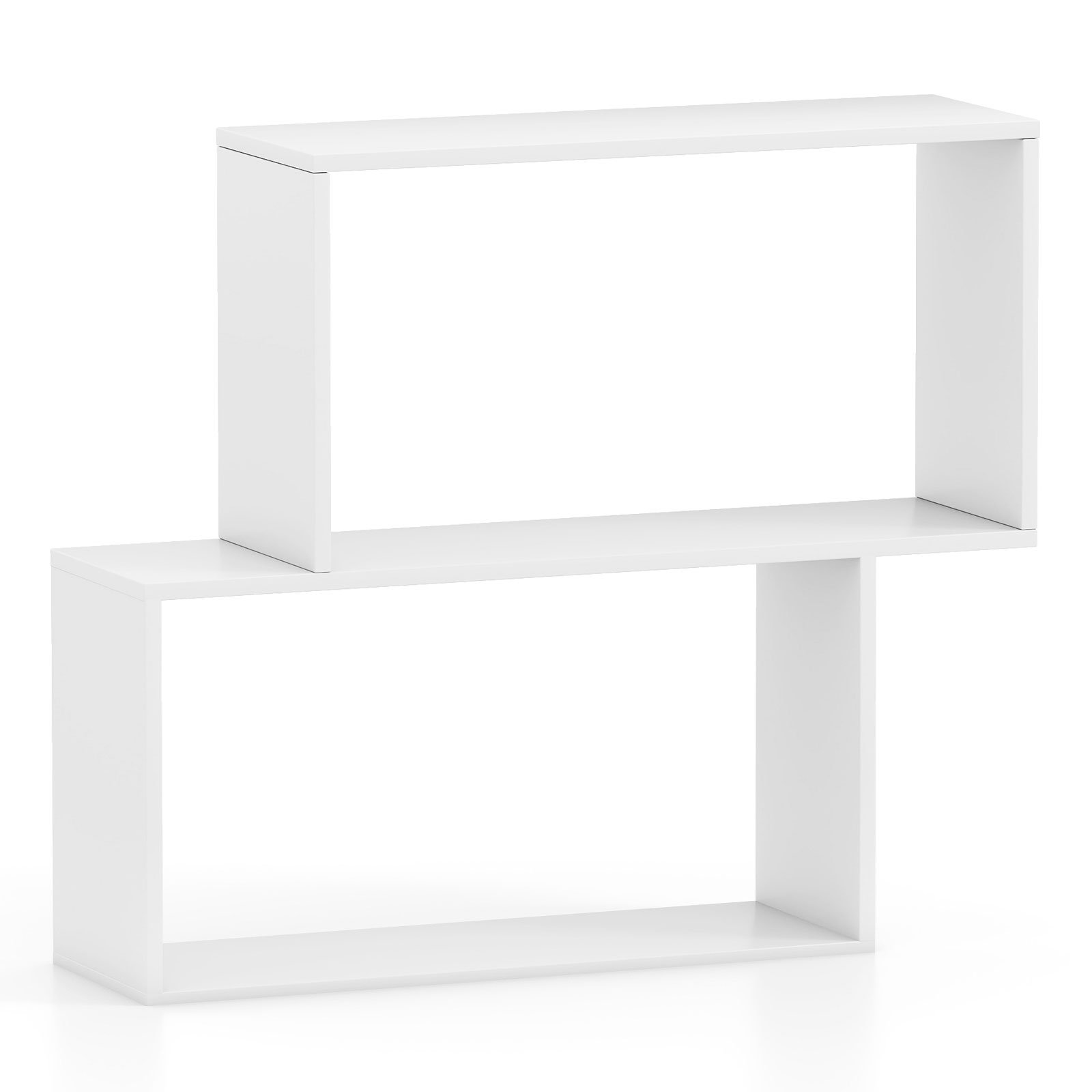 GRENTHOR 3-Tier Geometric Bookshelf Freestanding Wooden Bookcase with 2 Cubic Compartments-White - Savings Store