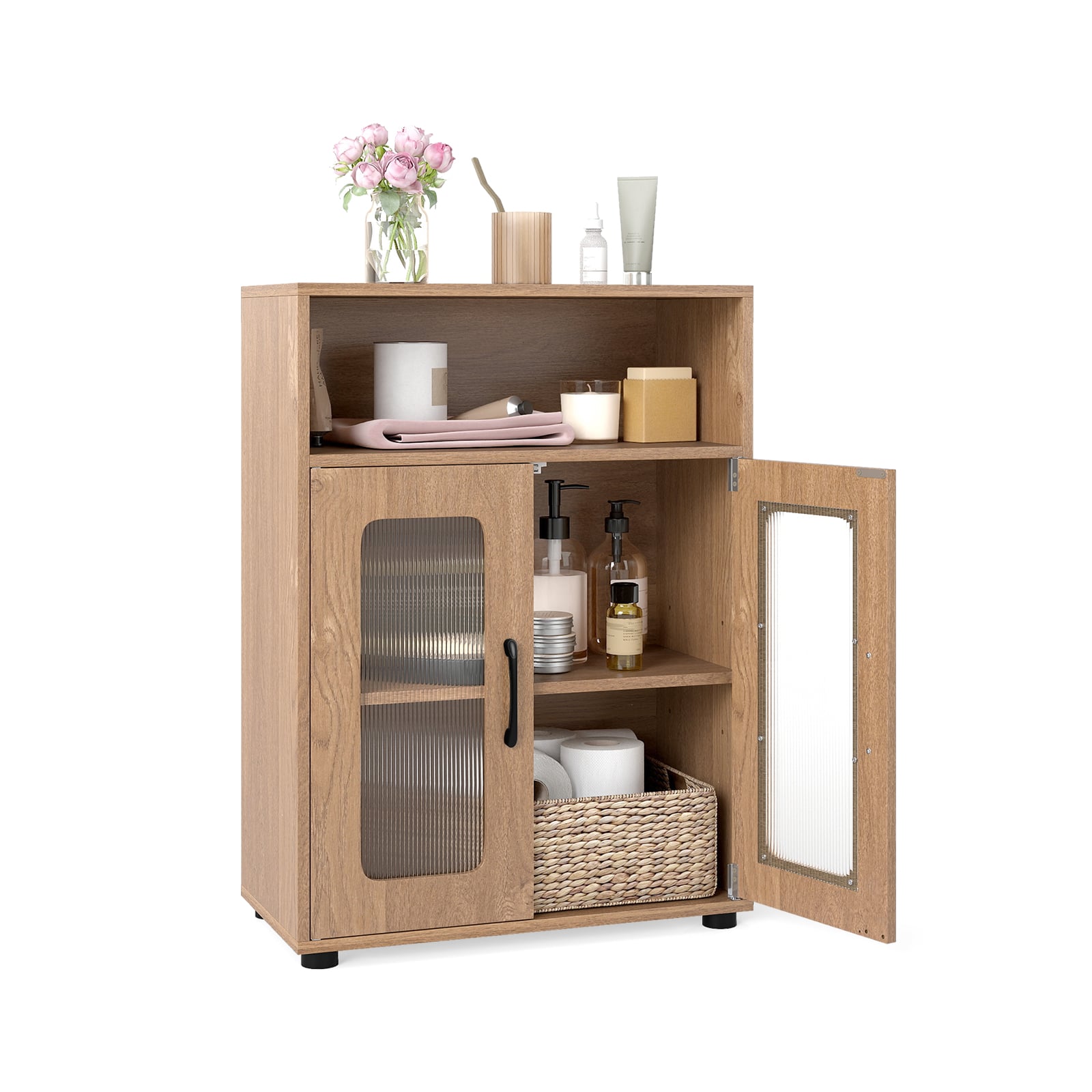 LUVON Bathroom Cabinet with 2 Doors & Adjustable Shelf-Natural - Savings Store