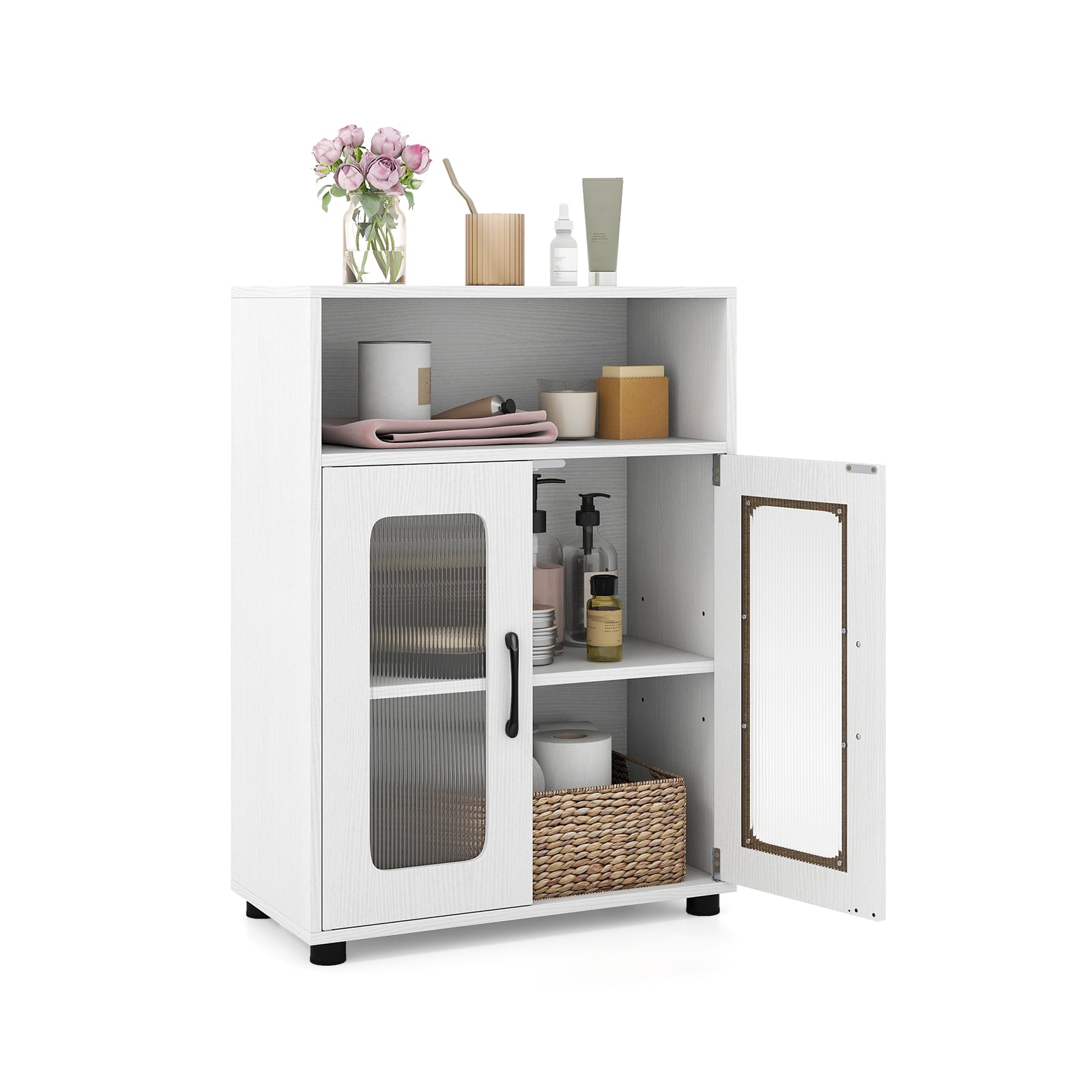 LUVON Bathroom Cabinet with 2 Doors & Adjustable Shelf-White - Savings Store