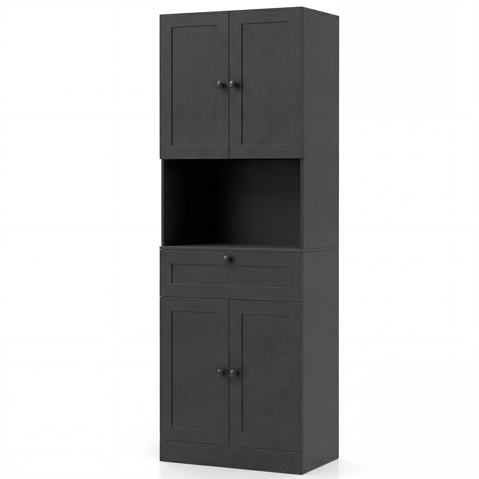 CIREL Tall Bathroom Cabinet with 4 Doors & Drawer-Black - Savings Store
