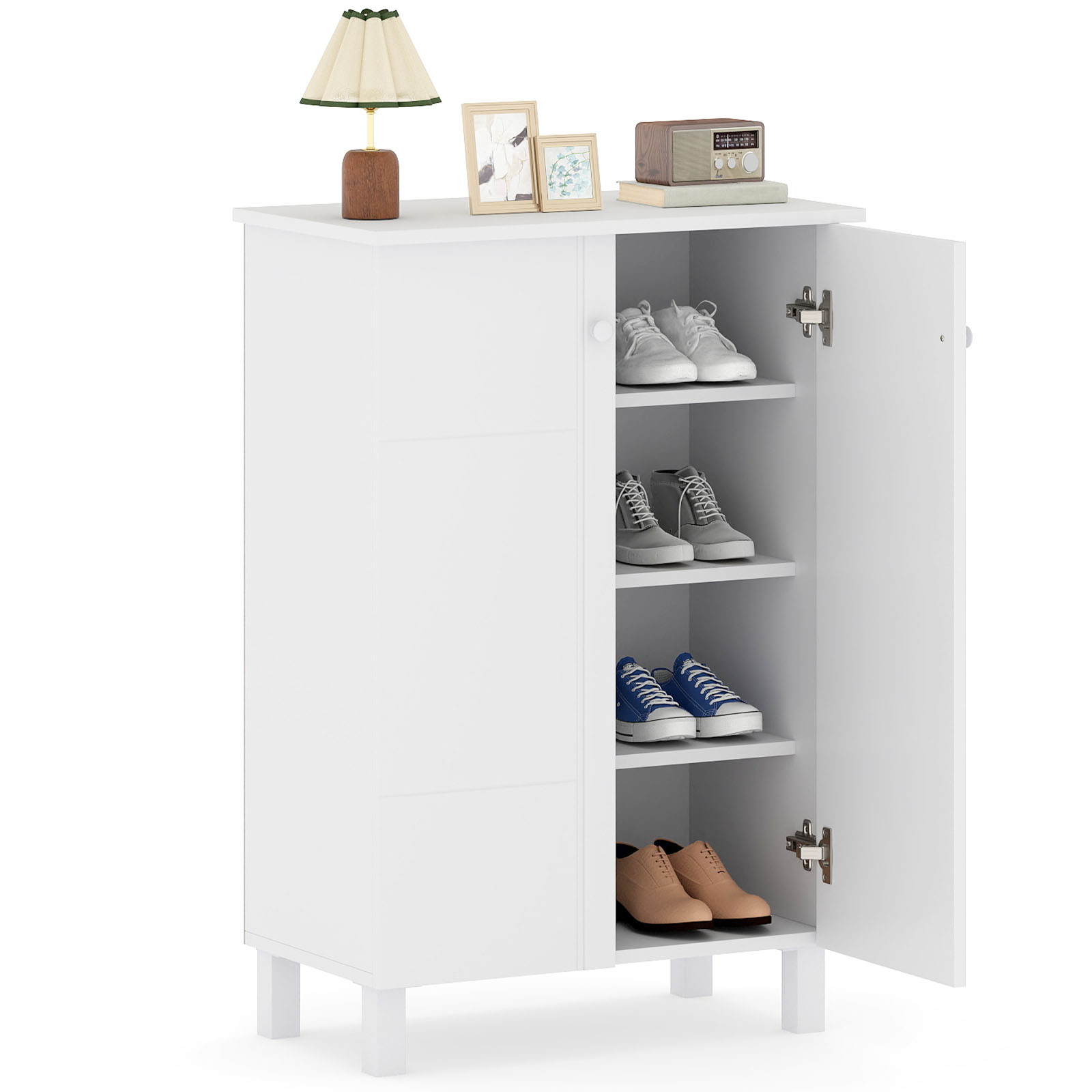 Shoe Cabinet Storage Organizer with Doors and Removable Shelves for Entryway - White - Savings Store