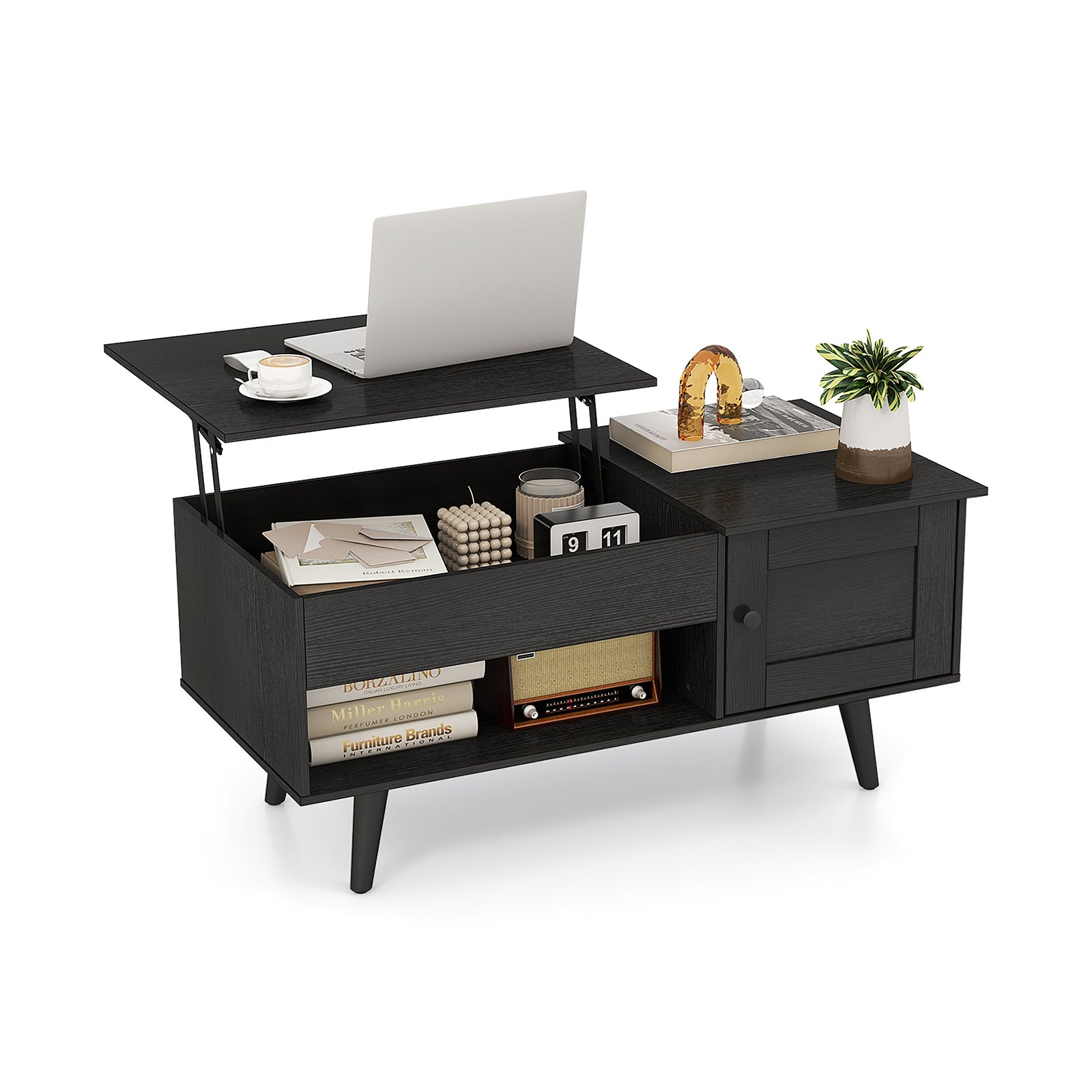 Lift Top Coffee Table with Storage Living Room Table with Hidden Compartment-Black - Savings Store