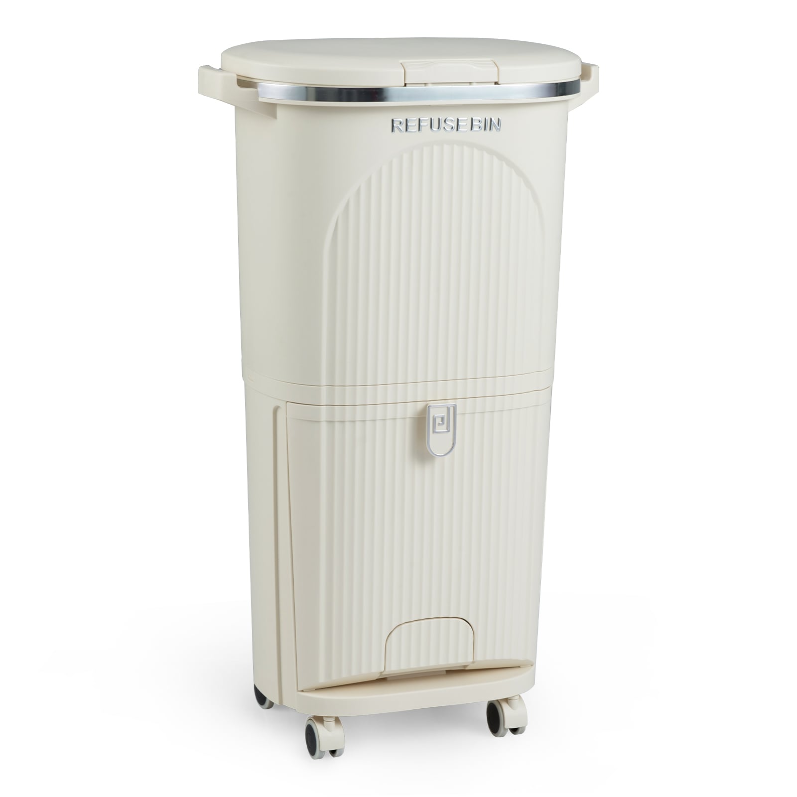 ORYX 38L Kitchen Trash Can Sorting Garbage Bin with Lid 2 Detachable Buckets-Beige - Savings Store