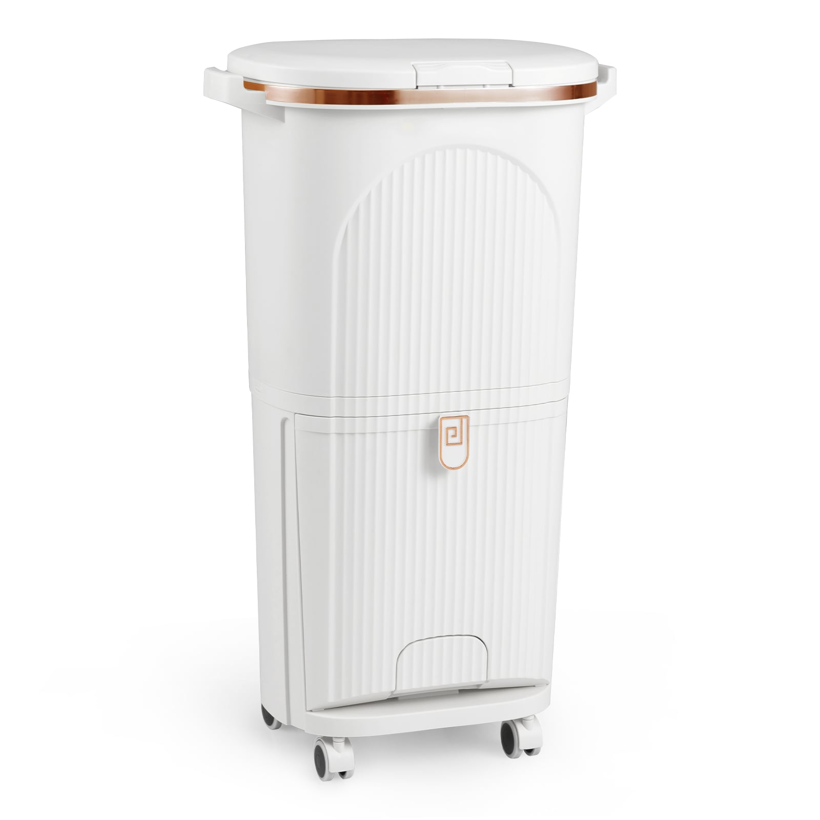 ORYX 38L Kitchen Trash Can Sorting Garbage Bin with Lid 2 Detachable Buckets-White - Savings Store