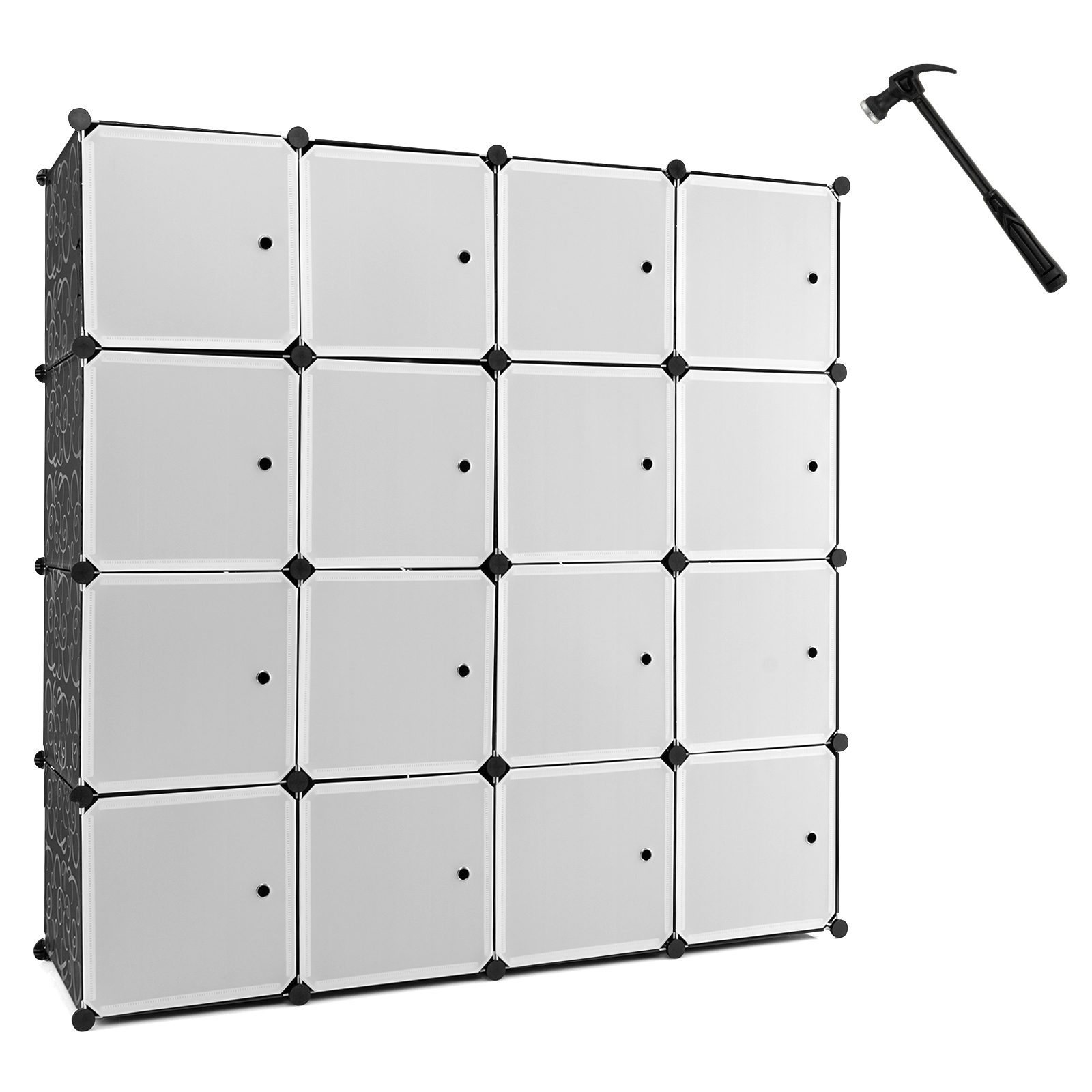 16 Cube Cabinet Storage Organizer with 2 Clothes Hanging Rails -Black & White - Savings Store