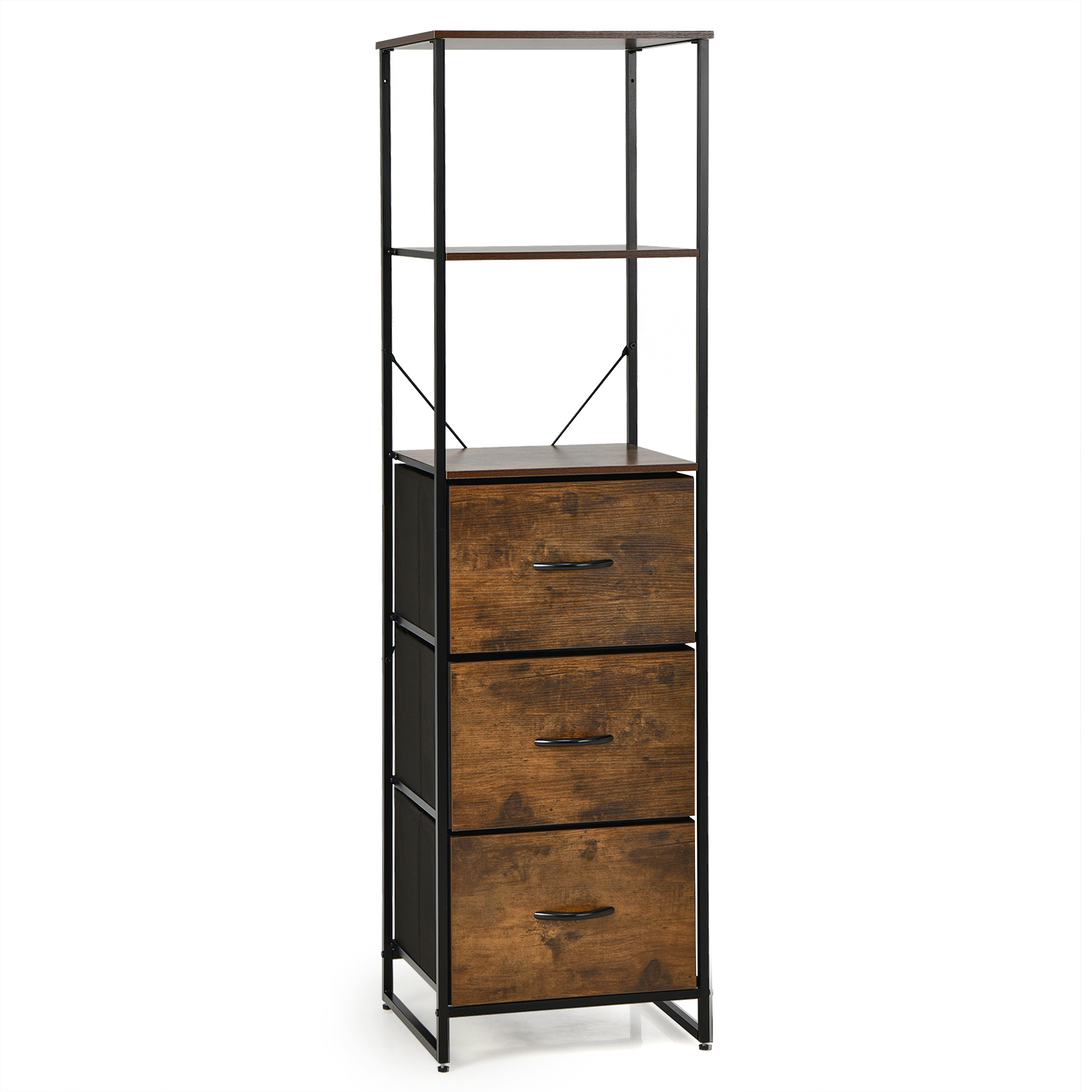 Storage Cabinet with 3 Drawers and 3-Tier Tall Shelf for Bedroom -Rustic Brown - Savings Store