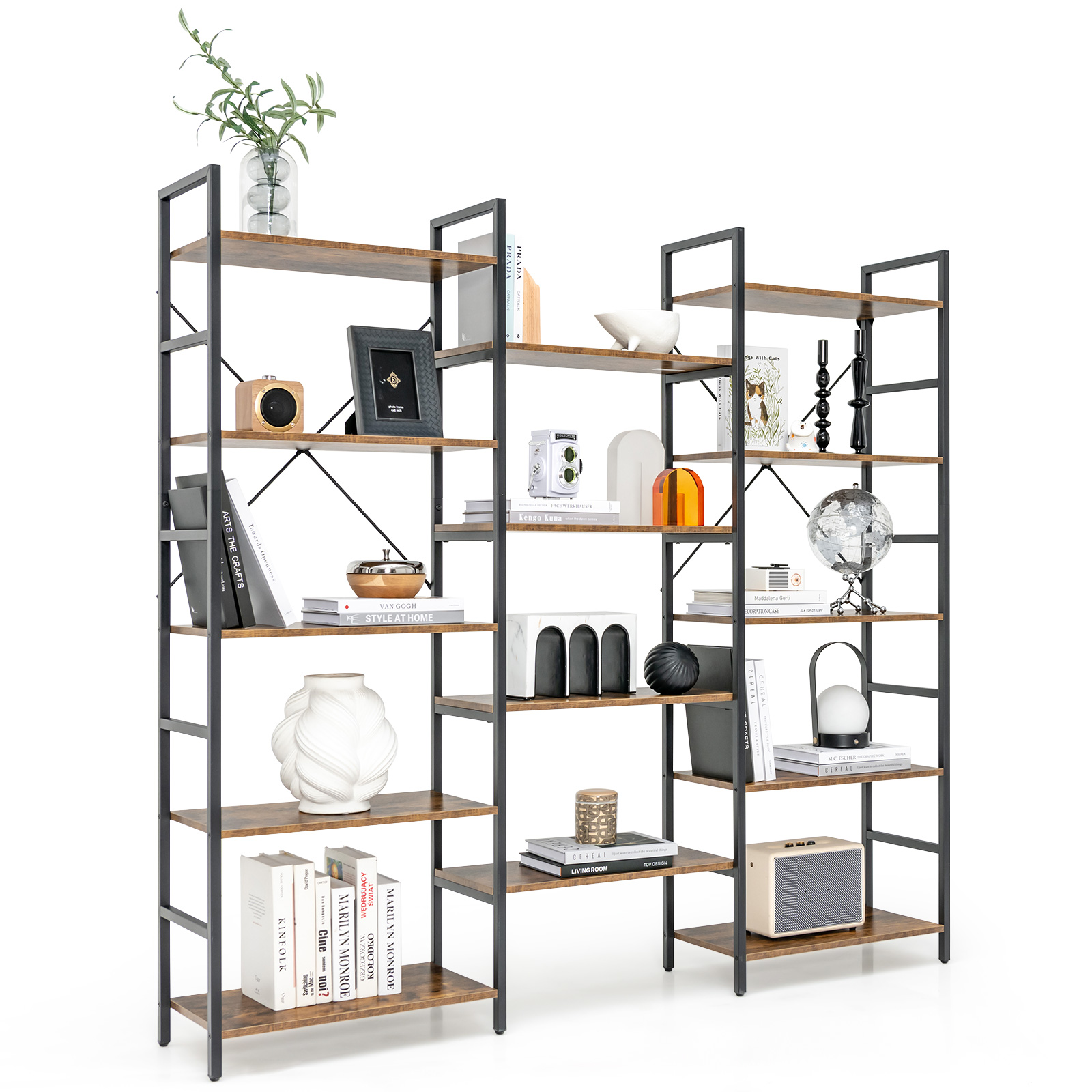 5-Tier Industrial Bookshelf with 14 Open Shelves for Home Office-Brown - Savings Store