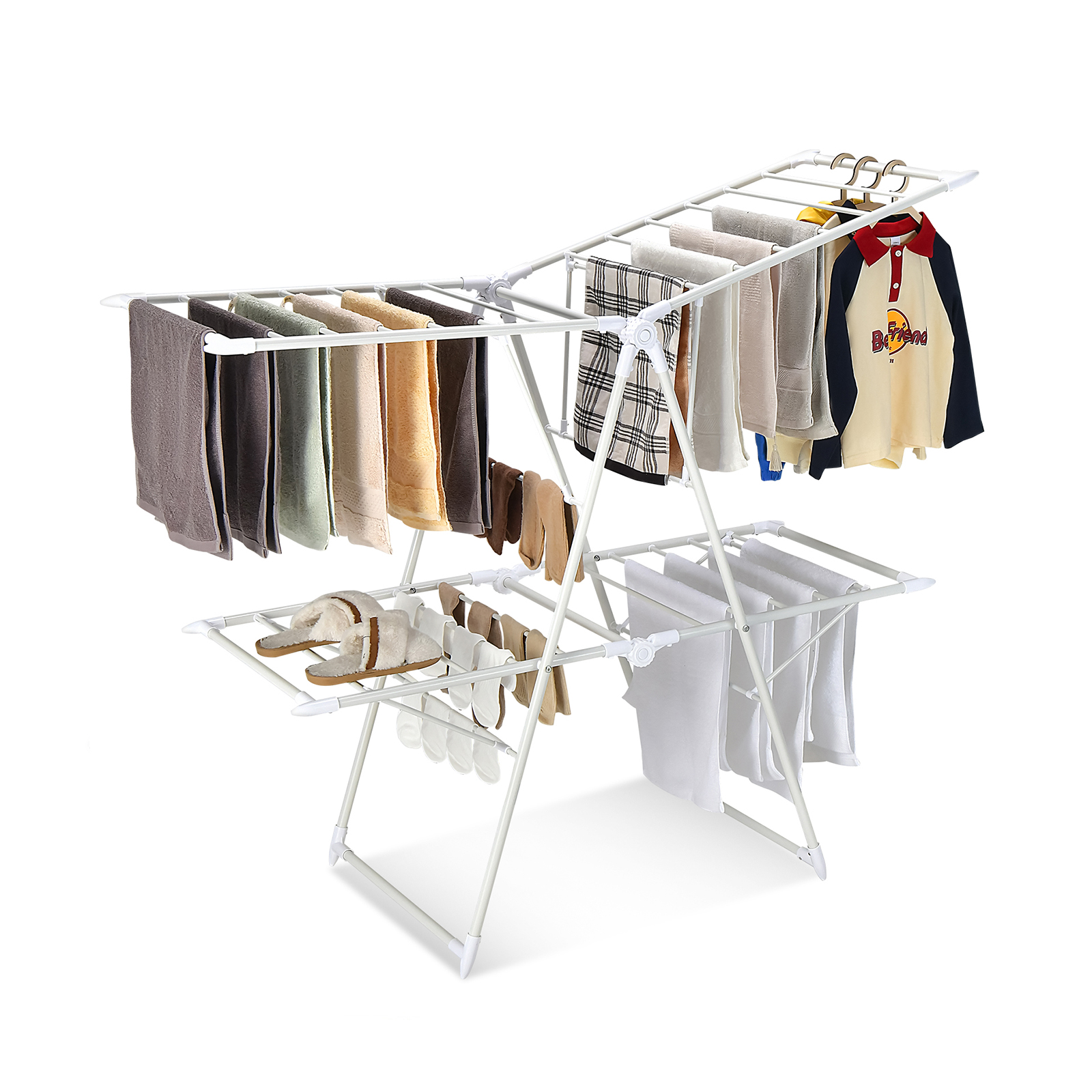 Foldable Clothes Drying Rack with 28 Hanging Rails-White - Savings Store