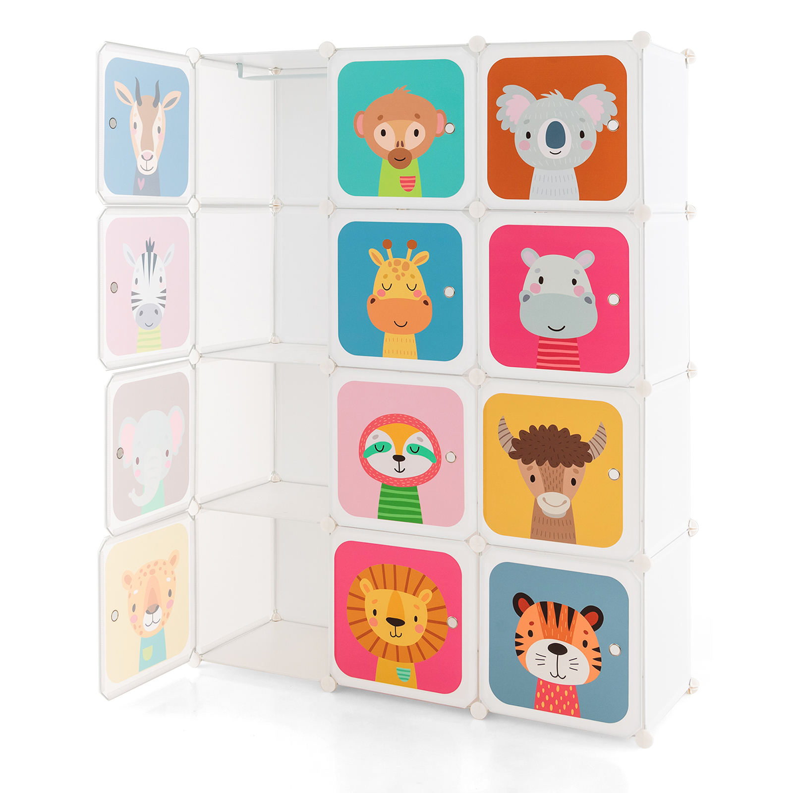 Kids Wardrobe - ARCADIA 12 Cube Portable Children Wardrobe White 109cm - Savings Store