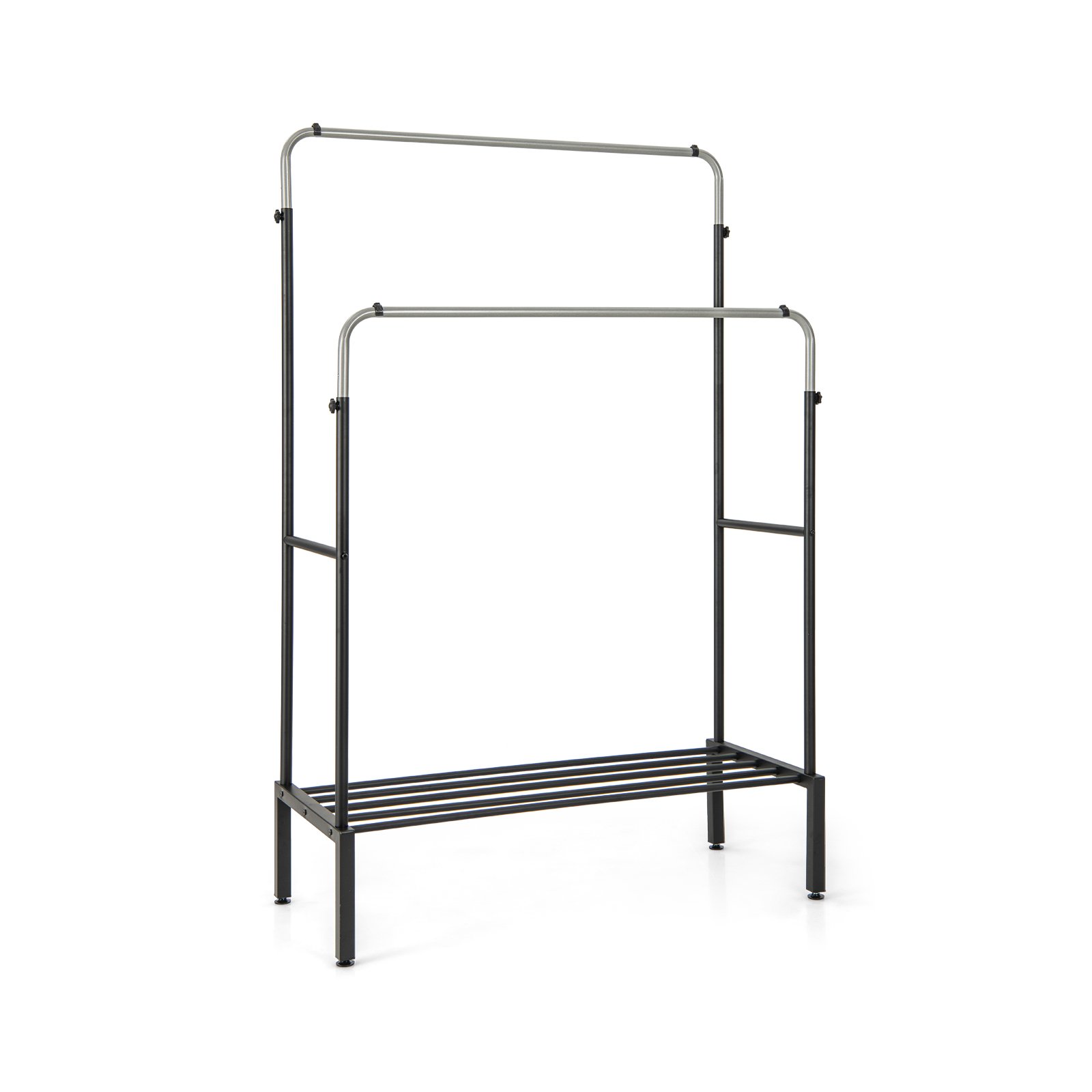 Garment Rack - Metal Clothes Stand Rack with 2 Rods and Shoe Shelf-Silver - Savings Store