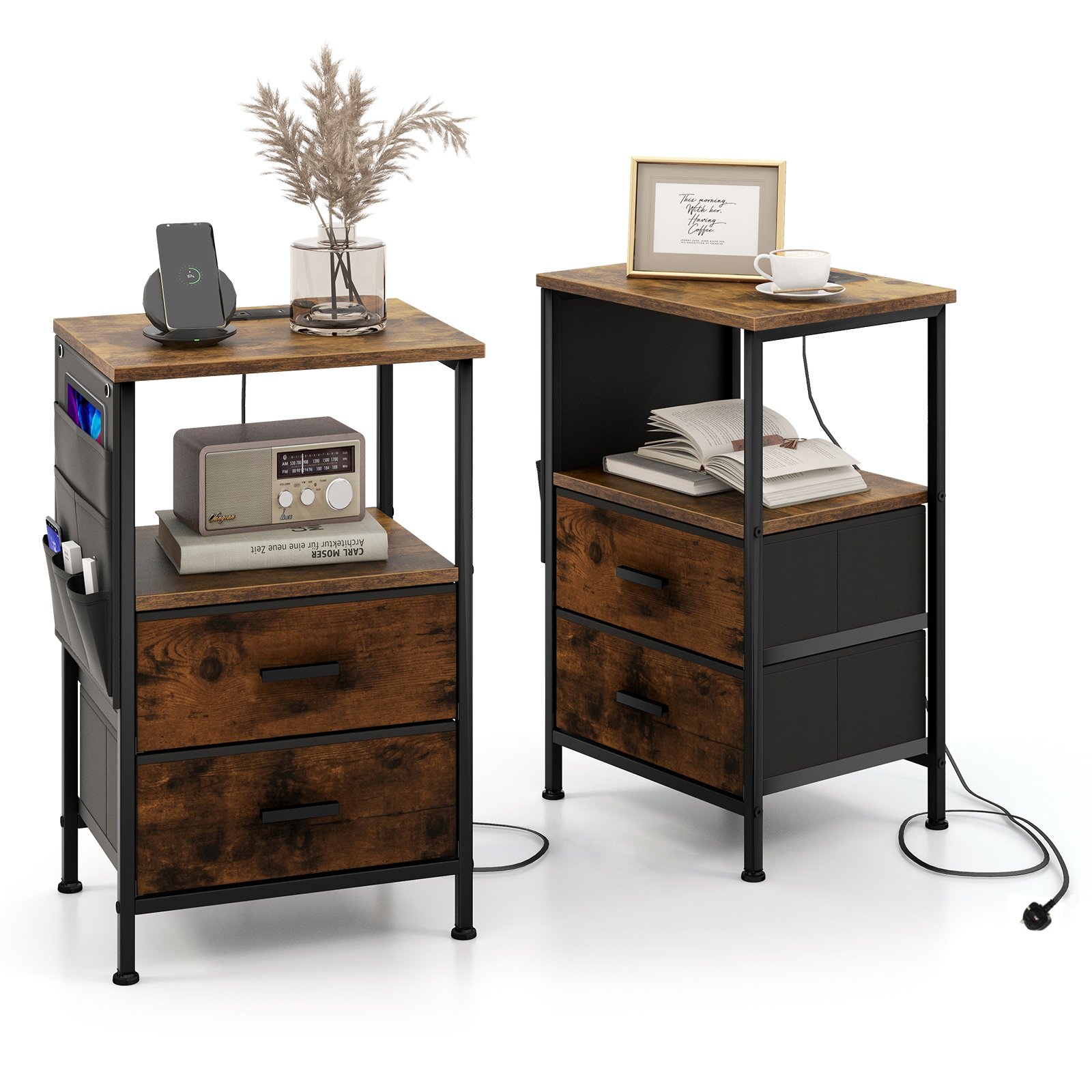 Bedside Table - DALLAS Nightstand Rustic Brown 38cm - Savings Store