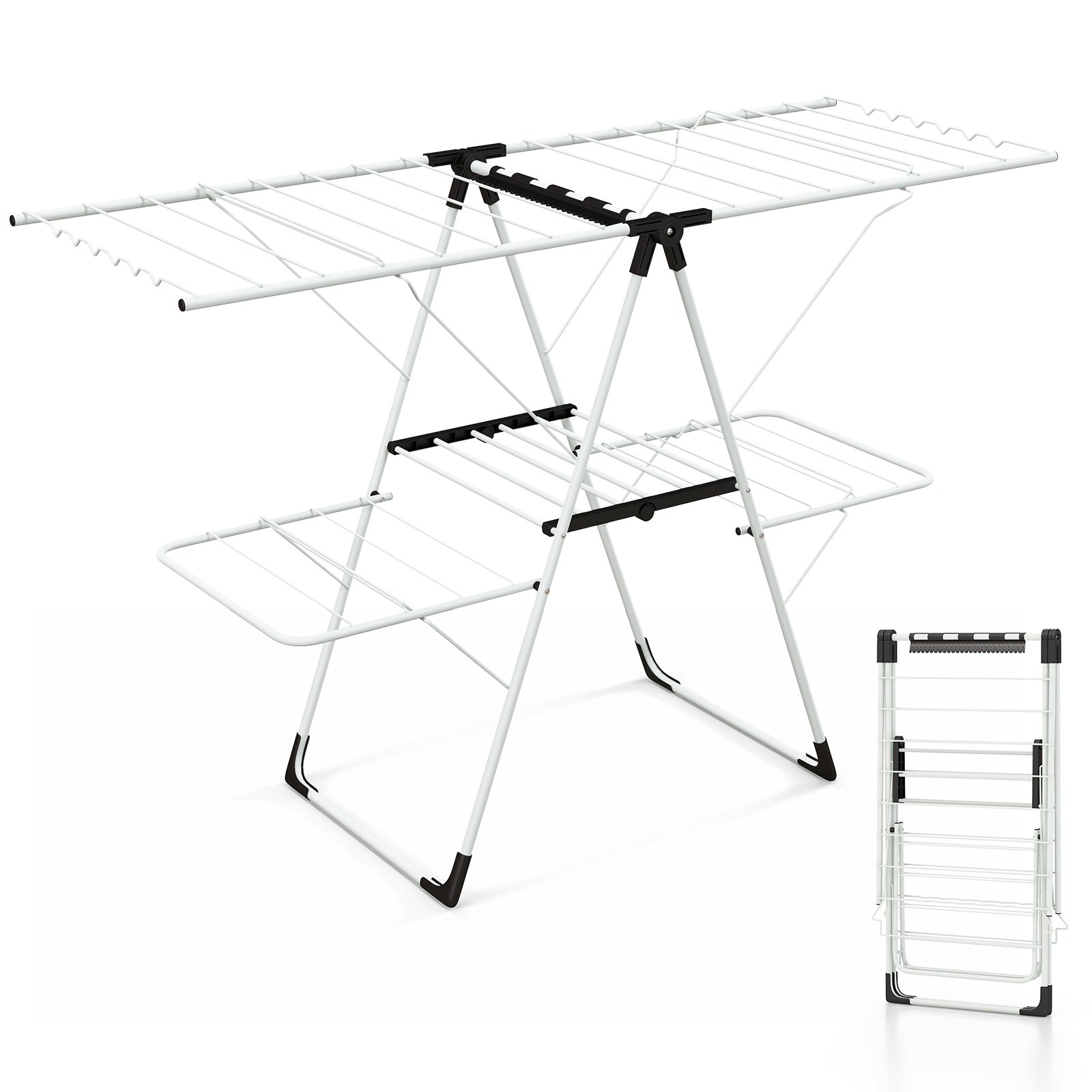 Foldable 2-level Laundry Drying Rack with Adjustable Wings and Clips - Savings Store