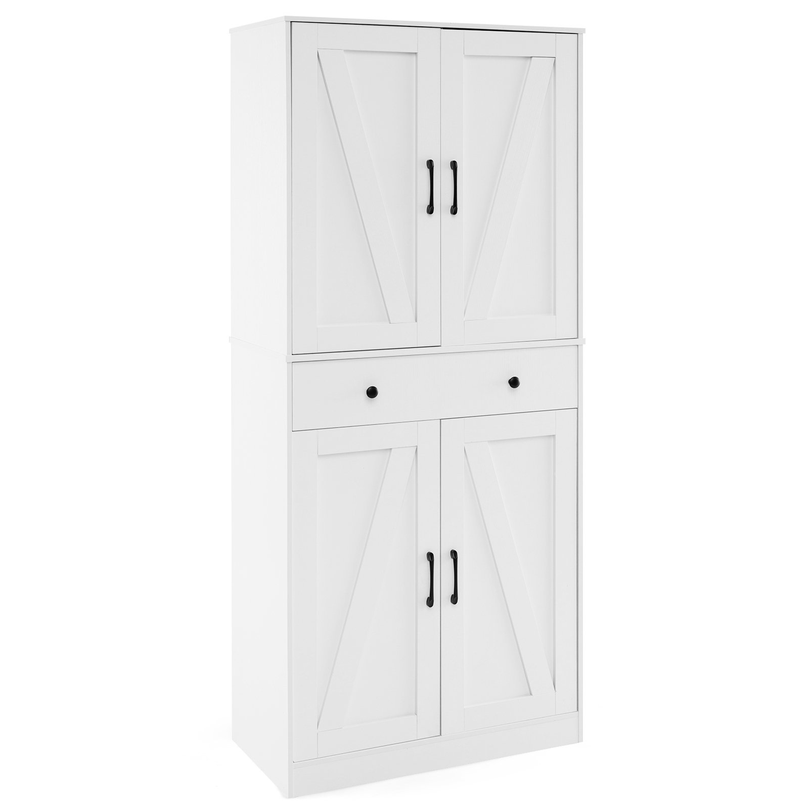 183cm Tall Kitchen Pantry with 4 Barn Doors and 3 Adjustable Shelves-White - Savings Store