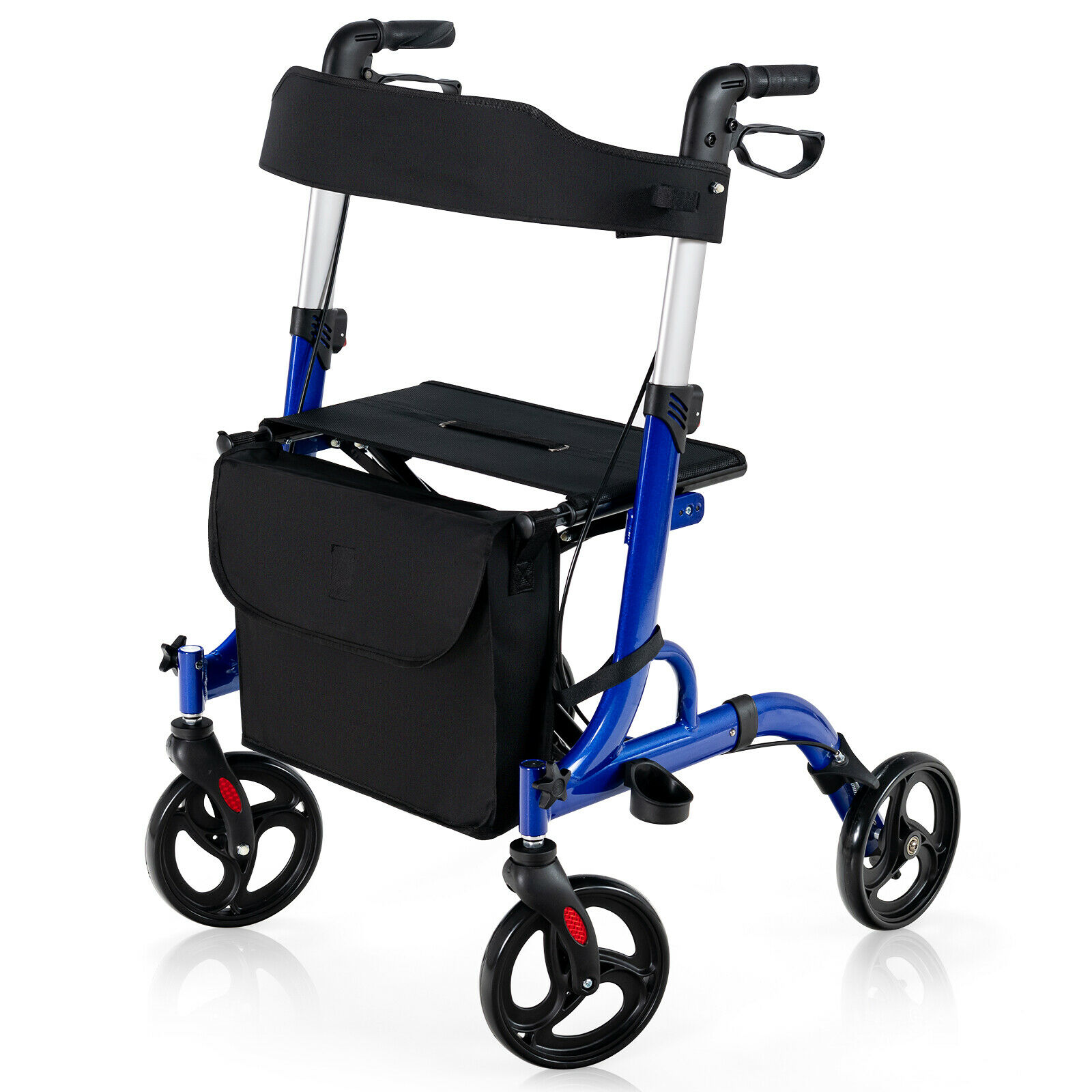 2 in 1 Walker Aluminium Mobility Walking Aid with Seat Adjustable-Blue - Savings Store
