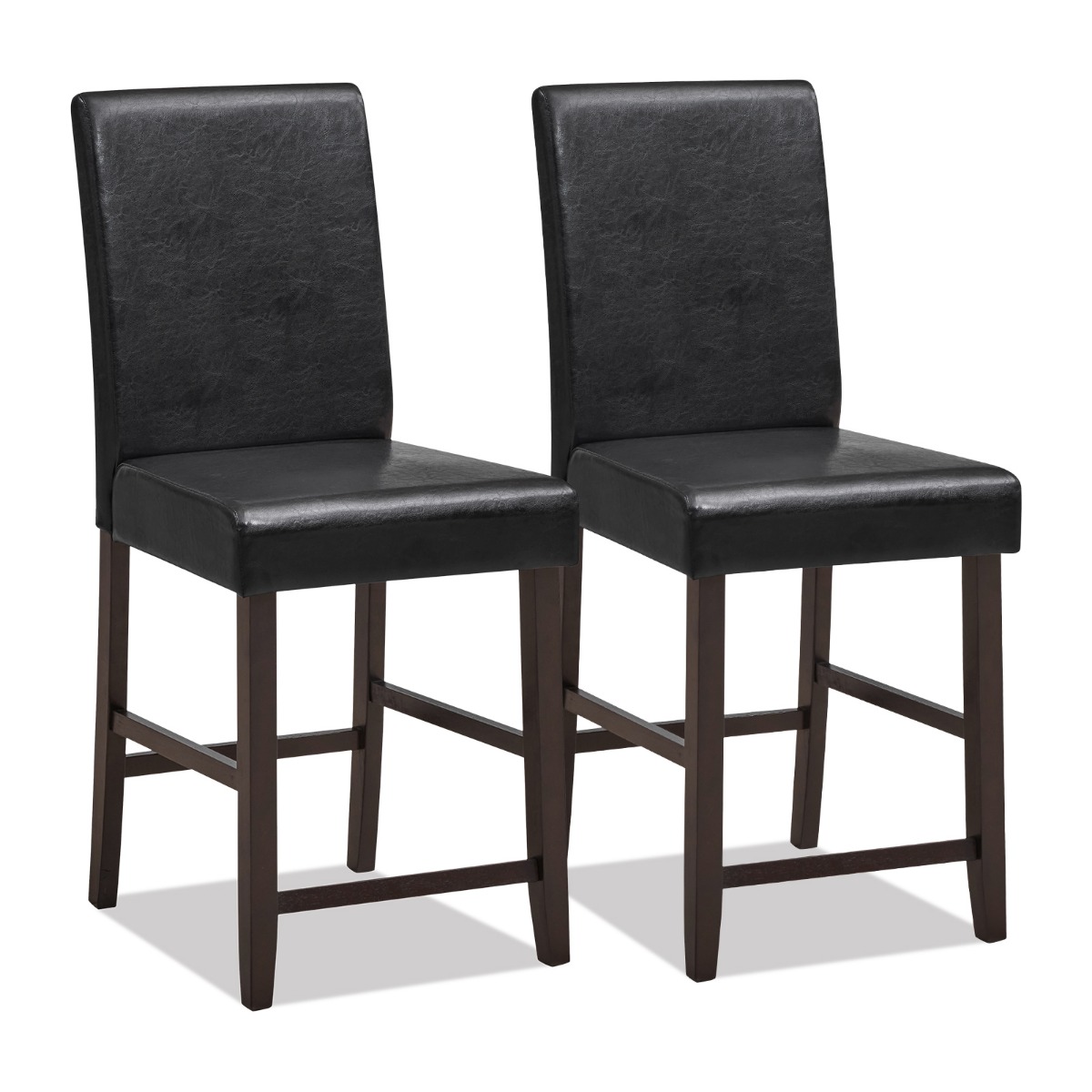 Set of 2 Counter Height Bar Stools with Rubber Wood Legs and Ergonomic Back - Savings Store