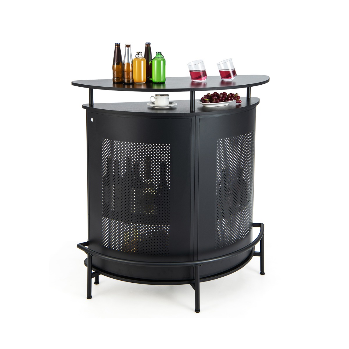 4-Tier Bar Table with Storage Shelves and 3 Stemware Holders-Black - Savings Store