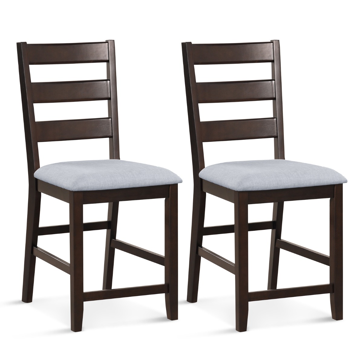 2-Piece Counter Height Bar Stool Set with Padded Seat and Rubber Wood Legs-Brown - Savings Store