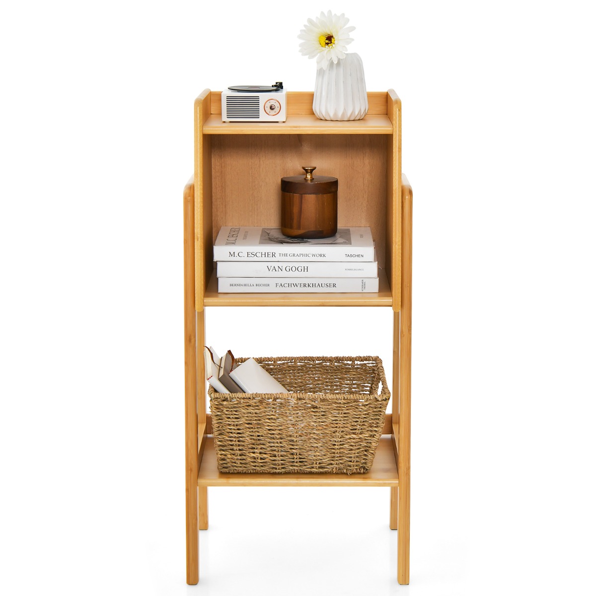 3 Tier Free Standing Tall Bamboo Bookshelf with Legs - Savings Store