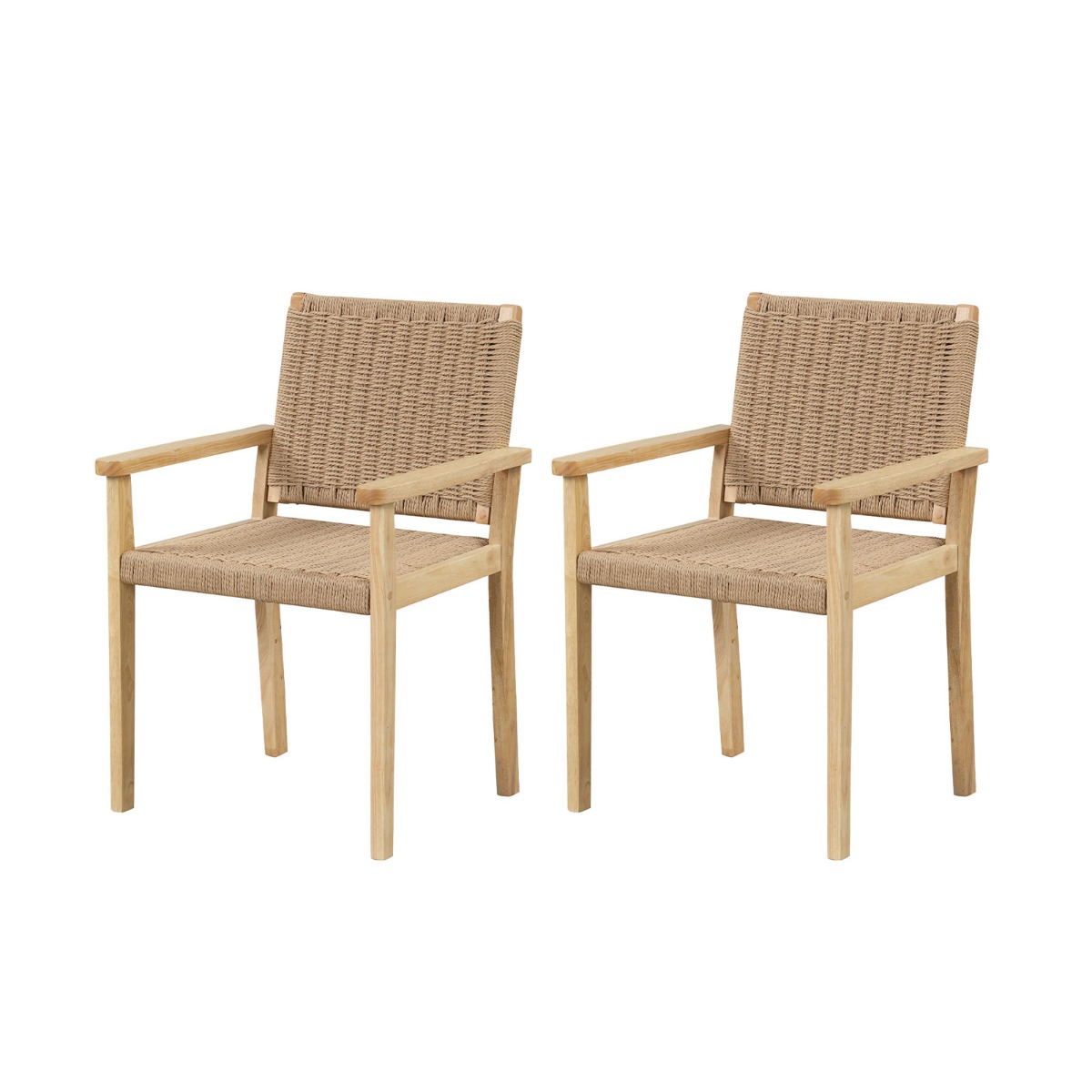 Wood Chair Set of 2 with Paper Rope Woven Seat-Natural - Savings Store