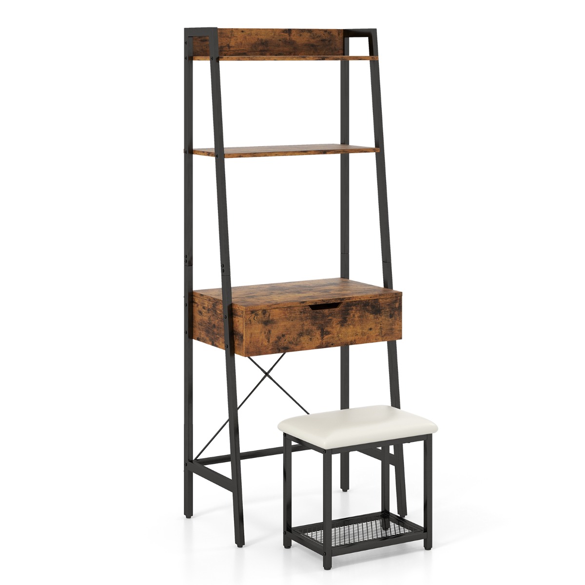 Vanity Table Set with Flip Top Mirror and Cushioned Stool-Black - Savings Store