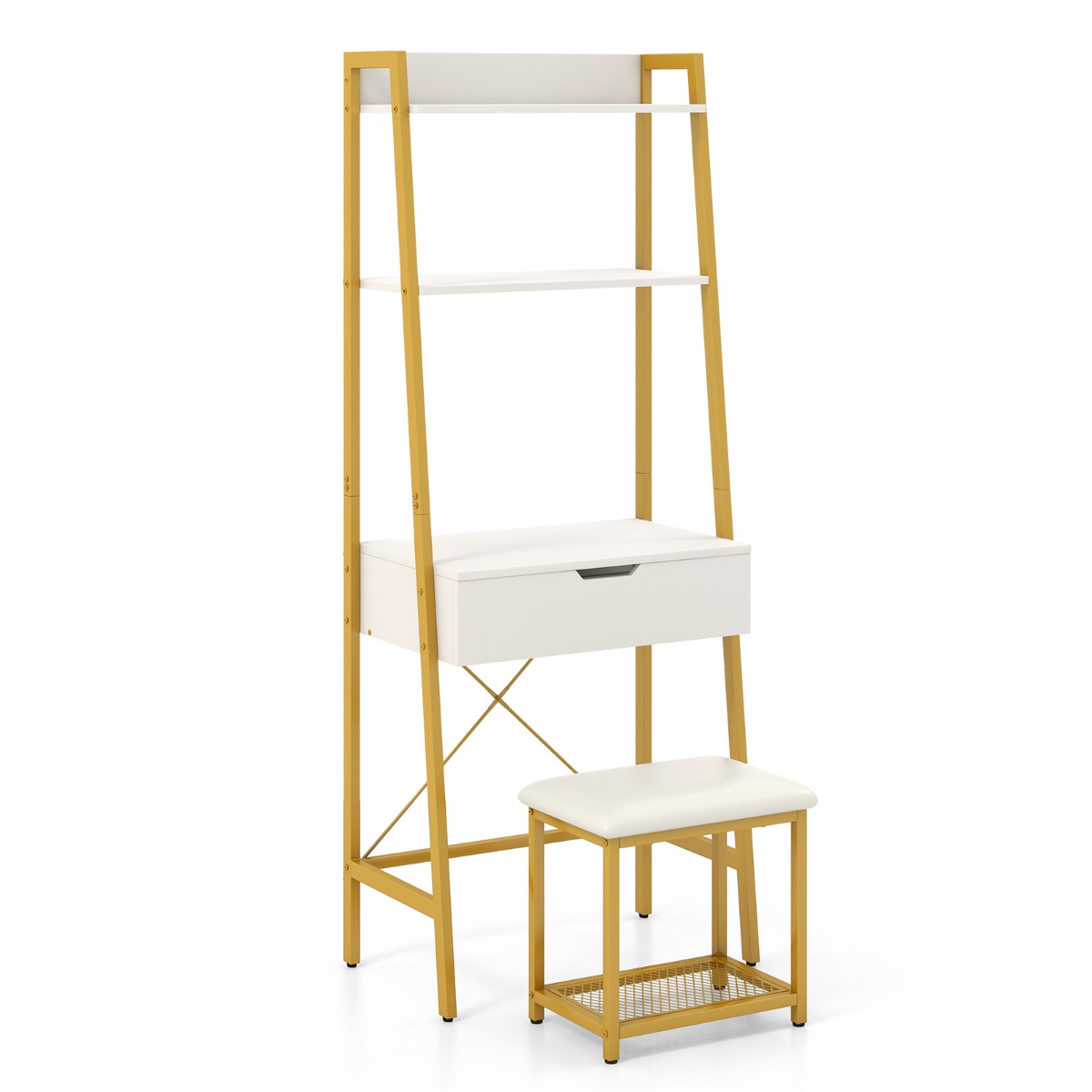Vanity Table Set with Flip Top Mirror Cushioned Stool-Golden - Savings Store
