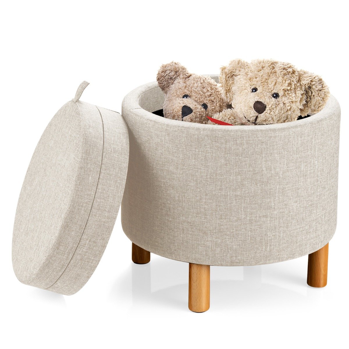 Ottoman Bench - Modern Round Padded Storage Ottoman with Hidden Storage Space-Beige - Savings Store