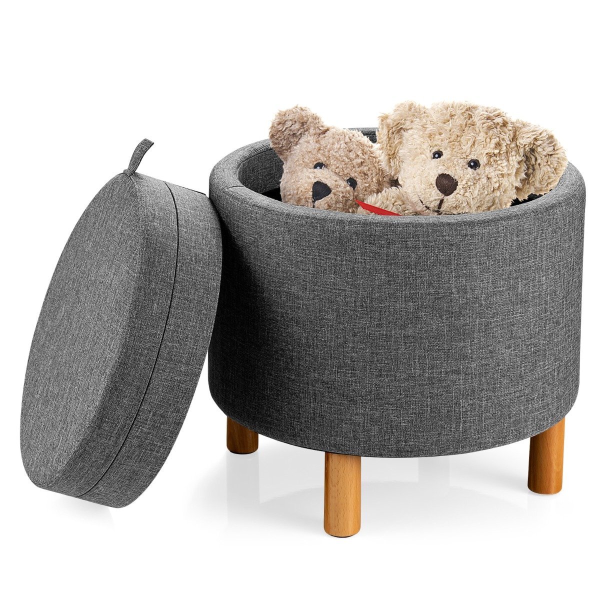 Ottoman Bench - Modern Round Padded Storage Ottoman with Hidden Storage Space-Grey - Savings Store