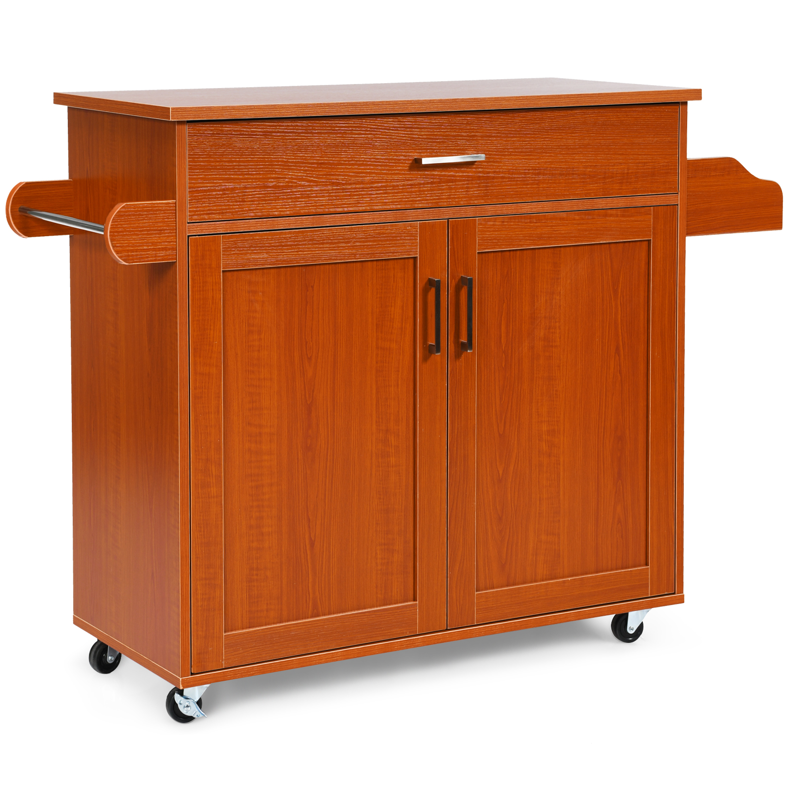 Rolling Kitchen Storage Trolley with Adjustable Shelf and Drawer-Brown - Savings Store