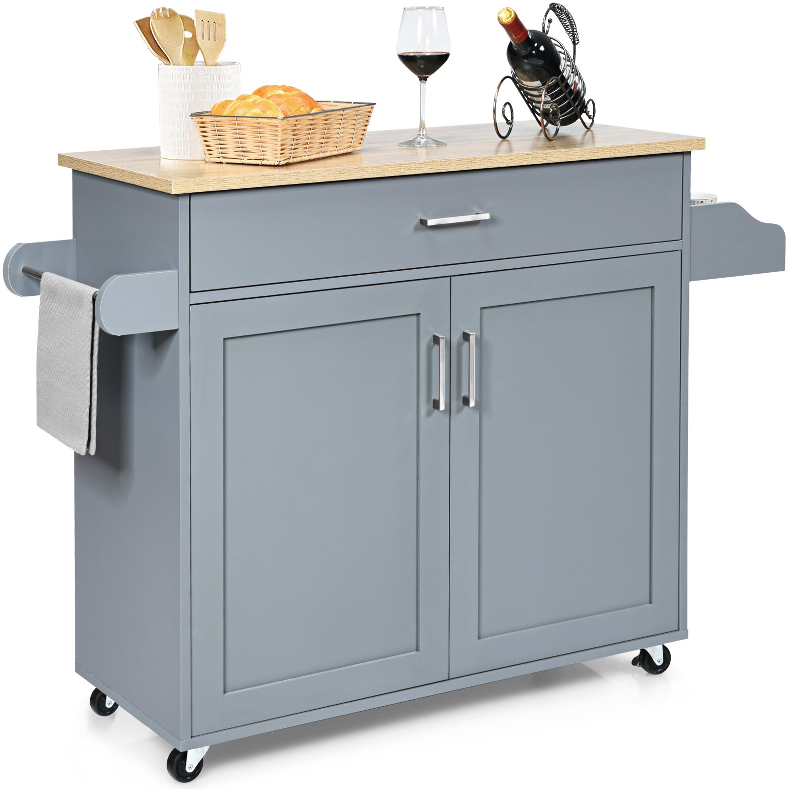 Kitchen Trolley - Rolling Kitchen Storage Trolley with Adjustable Shelf and Drawer-Grey - Savings Store
