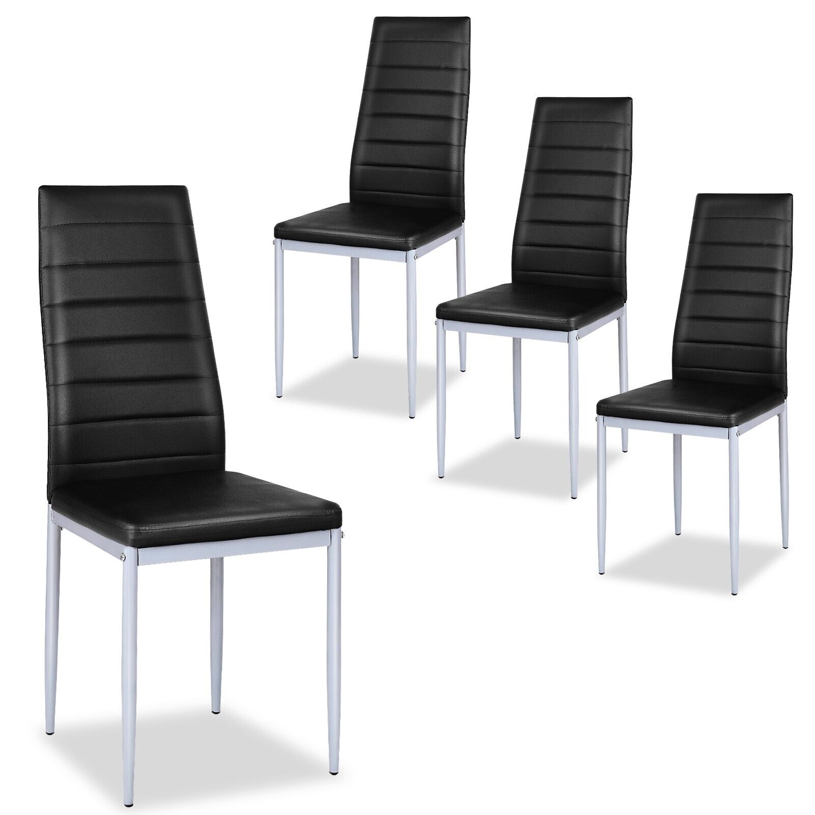 Set of 4 Armless Upholstered Dining Chairs with High Back-Black - Savings Store