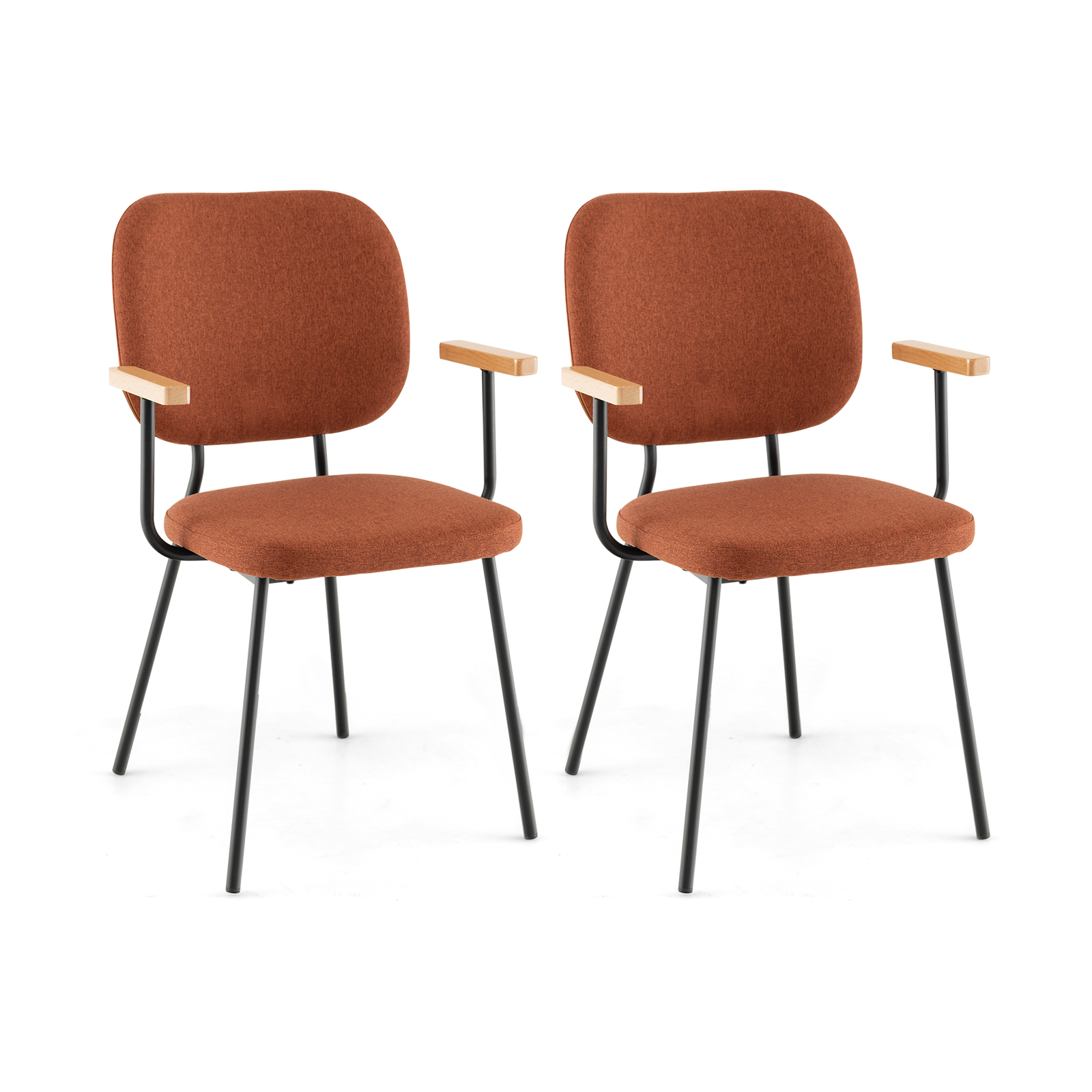 Set of 2 Linen Fabric Upholstered Dining Chairs with Curved Backrest-Orange - Savings Store