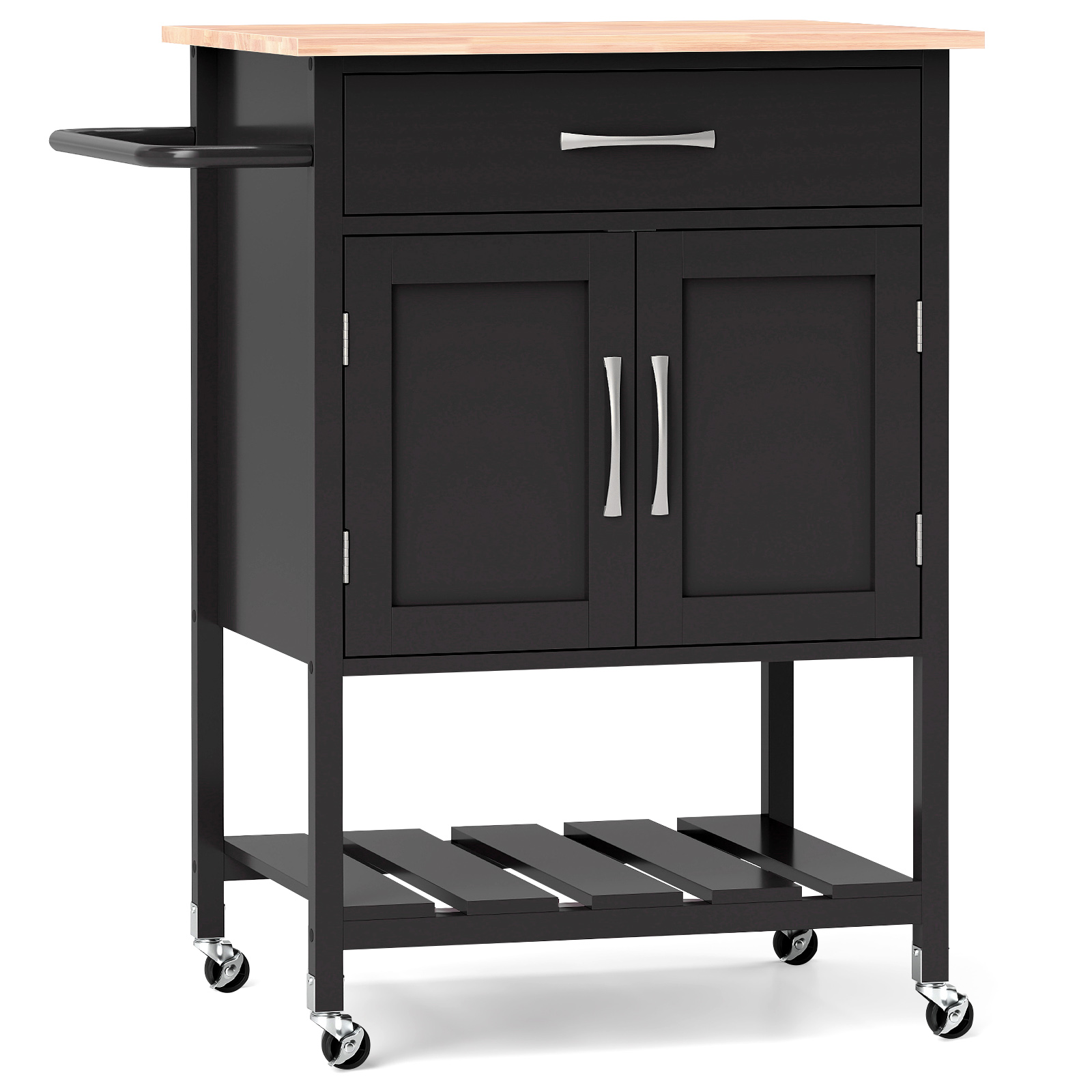 Kitchen Trolley - Rolling Kitchen Island Cart with Drawer and 2-Door Storage Cabinet-Black - Savings Store