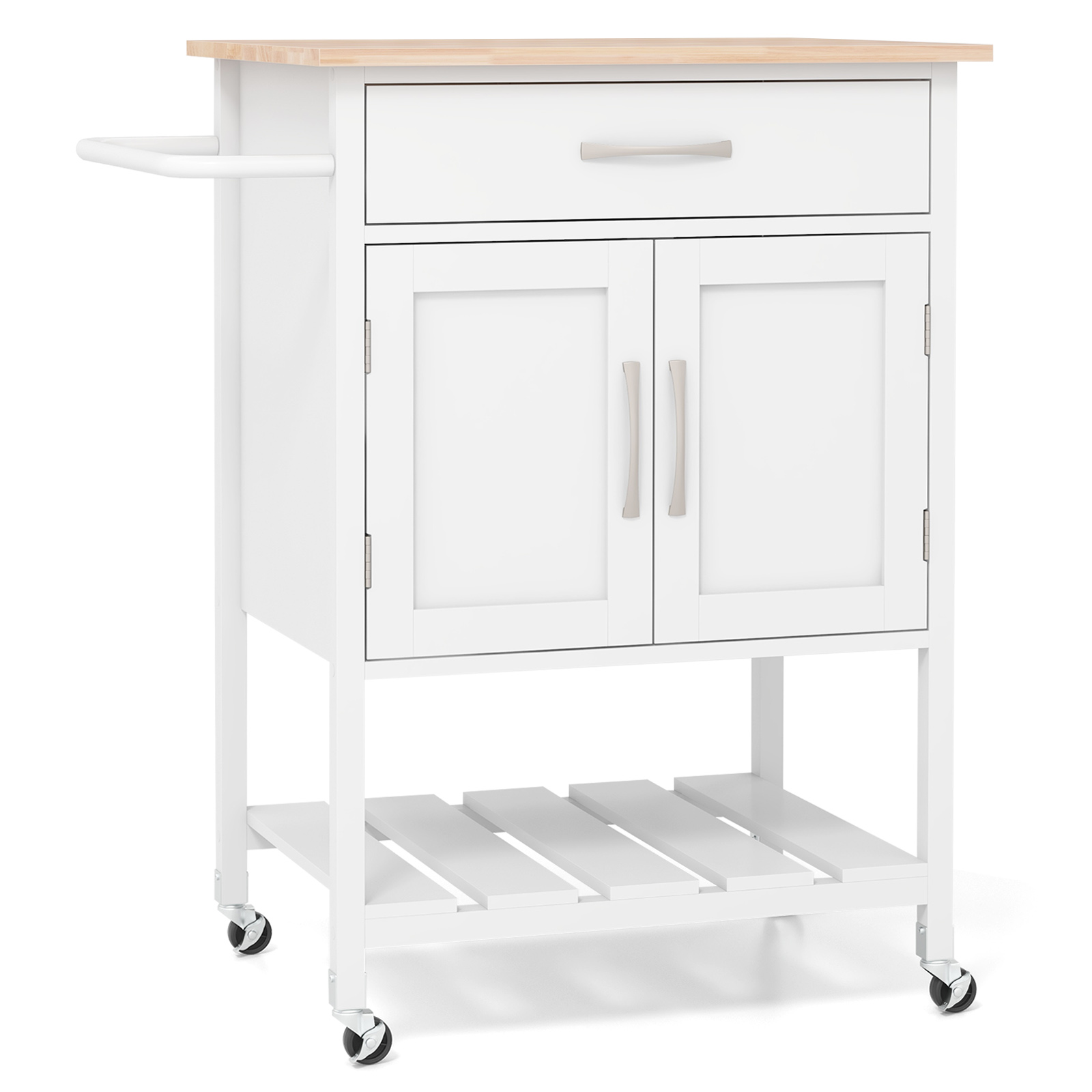 Kitchen Trolley - Rolling Kitchen Island Cart with Drawer and 2-Door Storage Cabinet-White - Savings Store