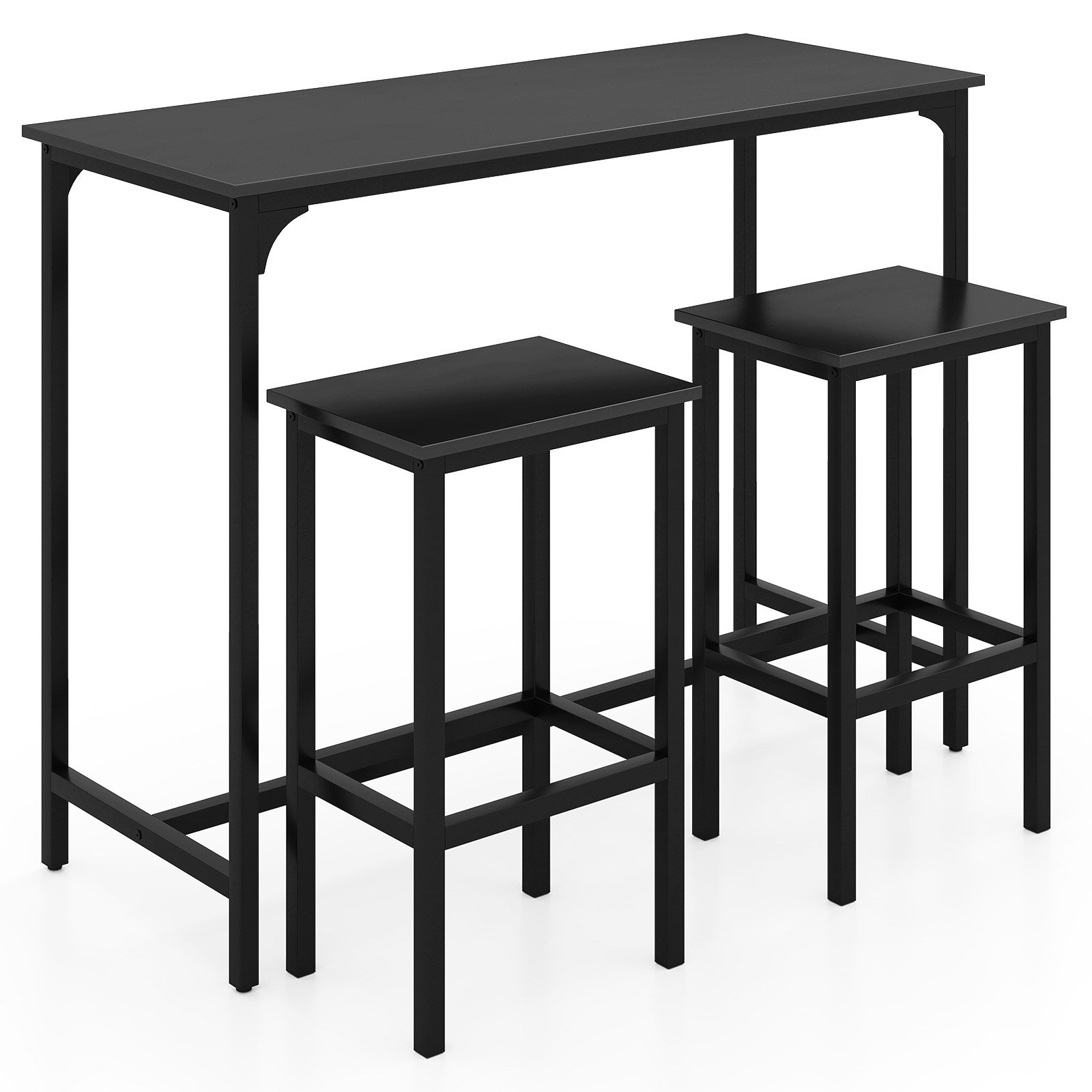 VANE 3-Piece Dining Table Set with High Top Rectangular Pub Table and Chairs-Black - Savings Store