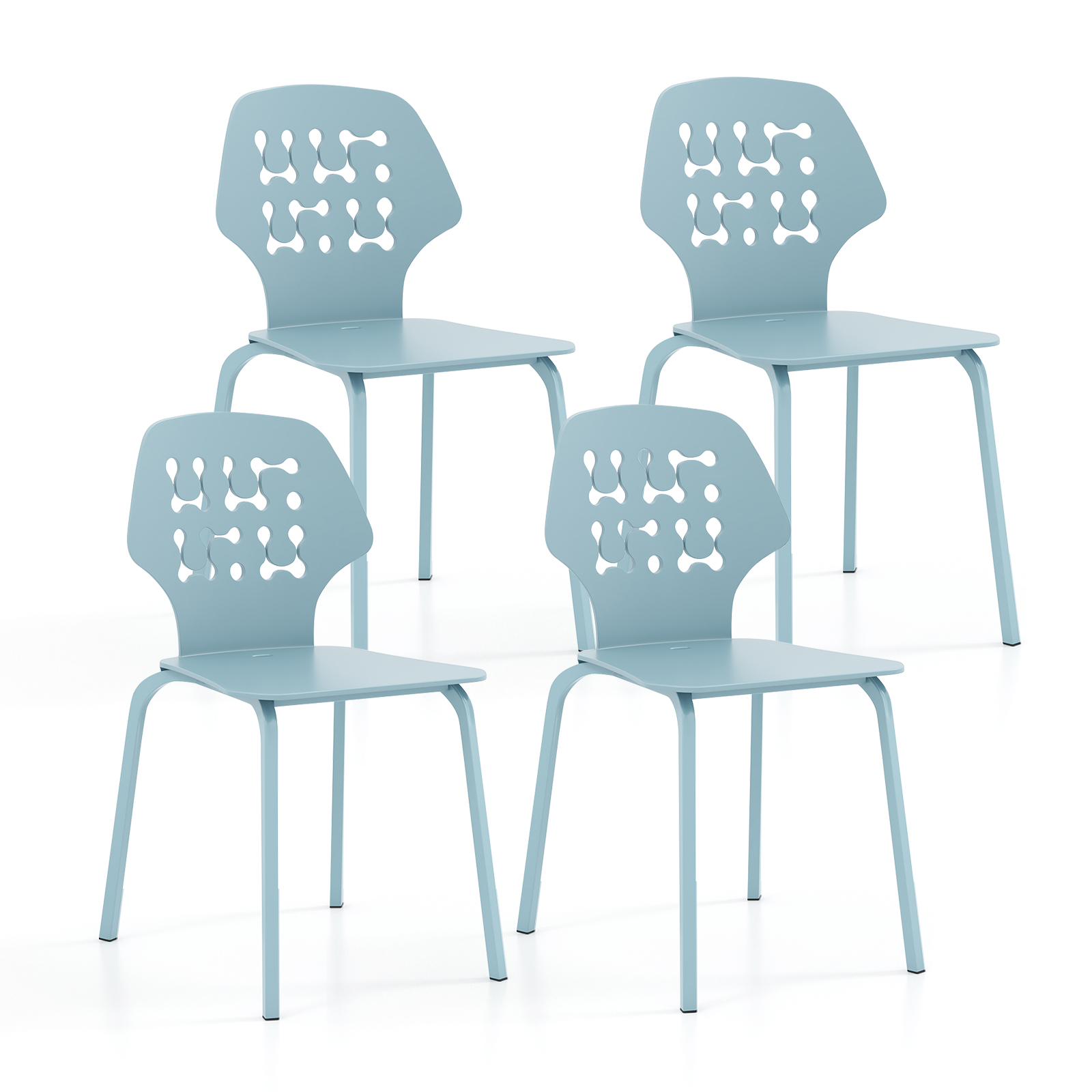 Metal Dining Chair Set of 4 with Hollowed Backrest and Metal Legs-Blue - Savings Store