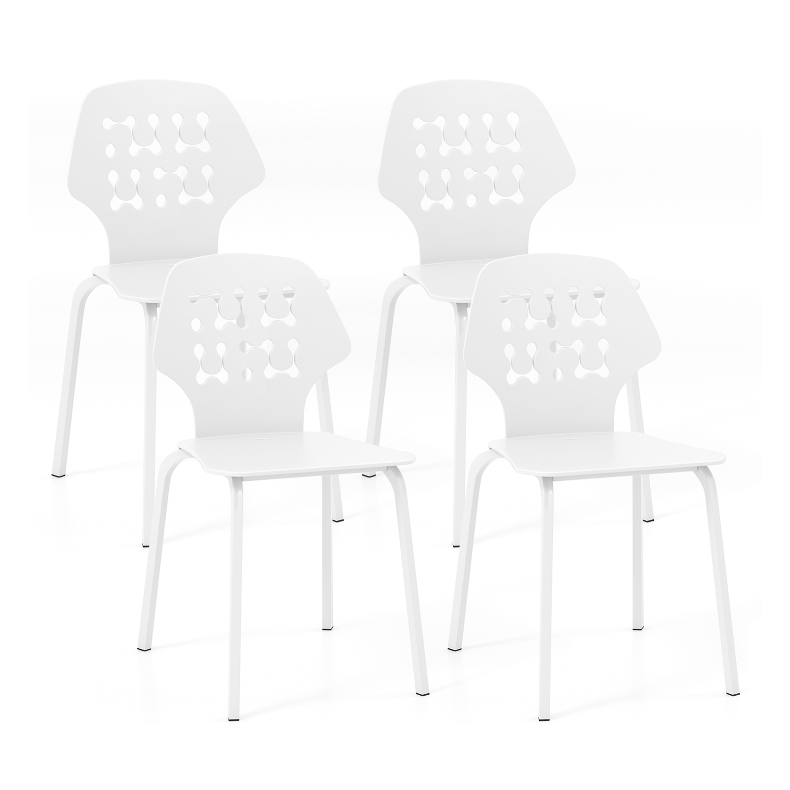Metal Dining Chair Set of 4 with Hollowed Backrest and Metal Legs-White - Savings Store
