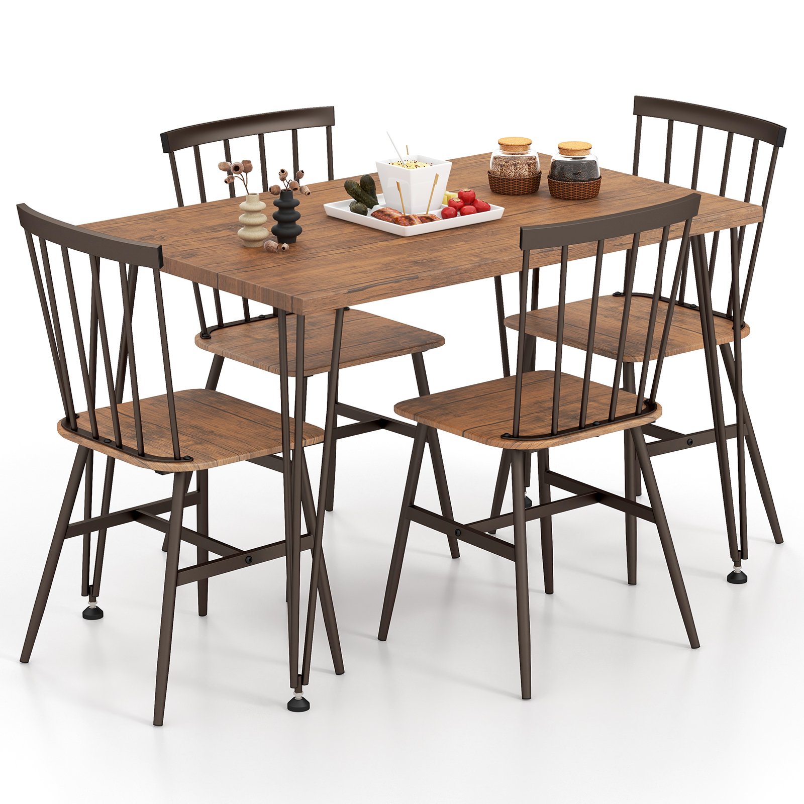 Dining Table Set - 5-Piece Dining Table Set for 4 with Swivel Feet for Living Room-Walnut - Savings Store