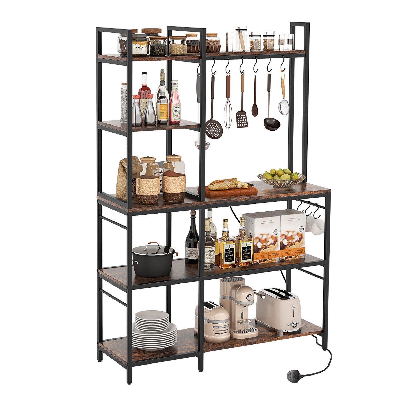DADAEN Bakers Rack with Power Outlets and 10 S-Shaped Hooks-Coffee - Savings Store