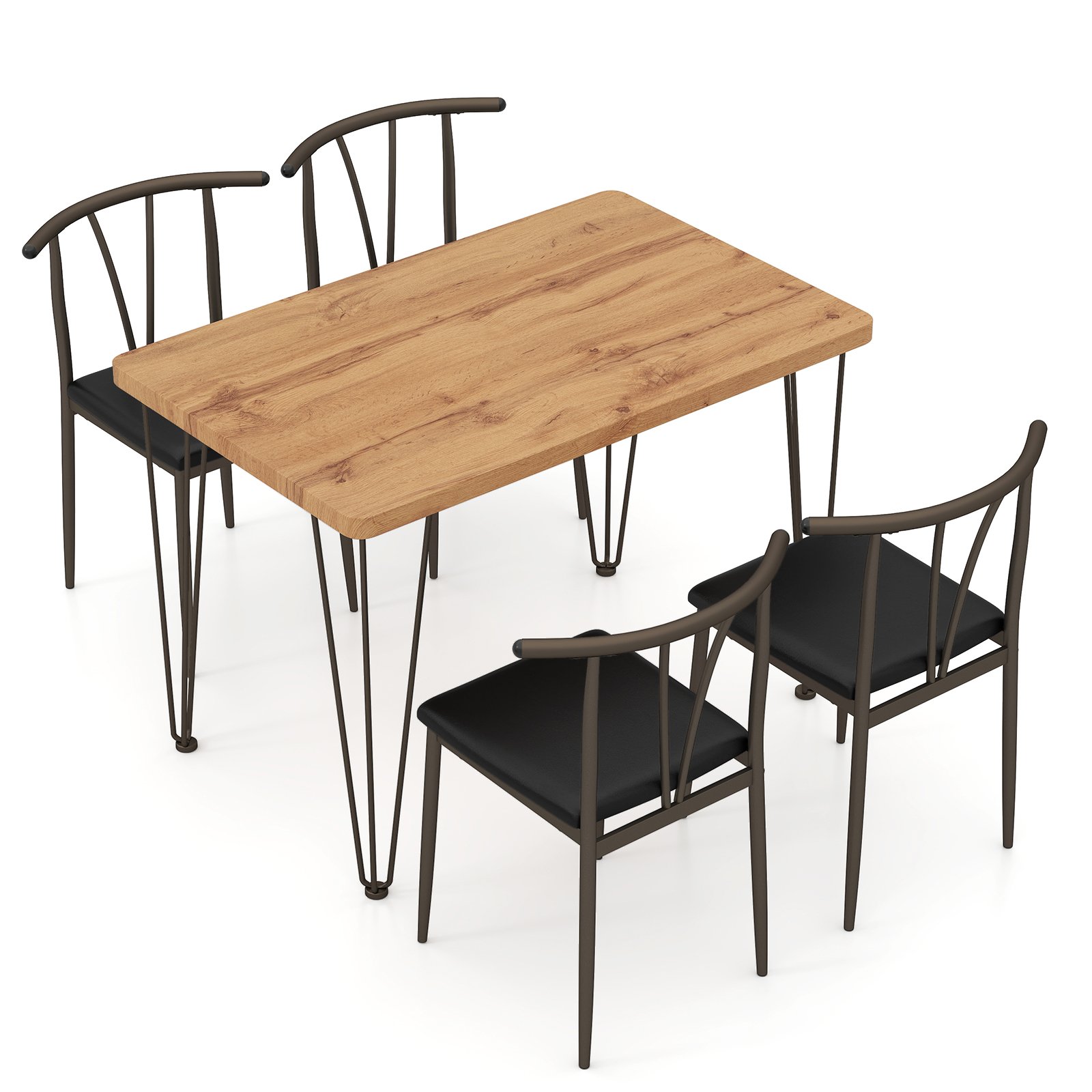 5-Piece Dining Table Set wuth Upholstered Seat and Metal Frame-Coffee - Savings Store