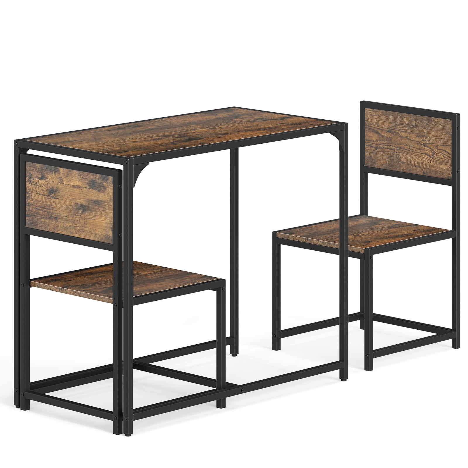 LYNOR 3 Piece Dining Table Set with Metal Frame and Low Back-Brown - Savings Store
