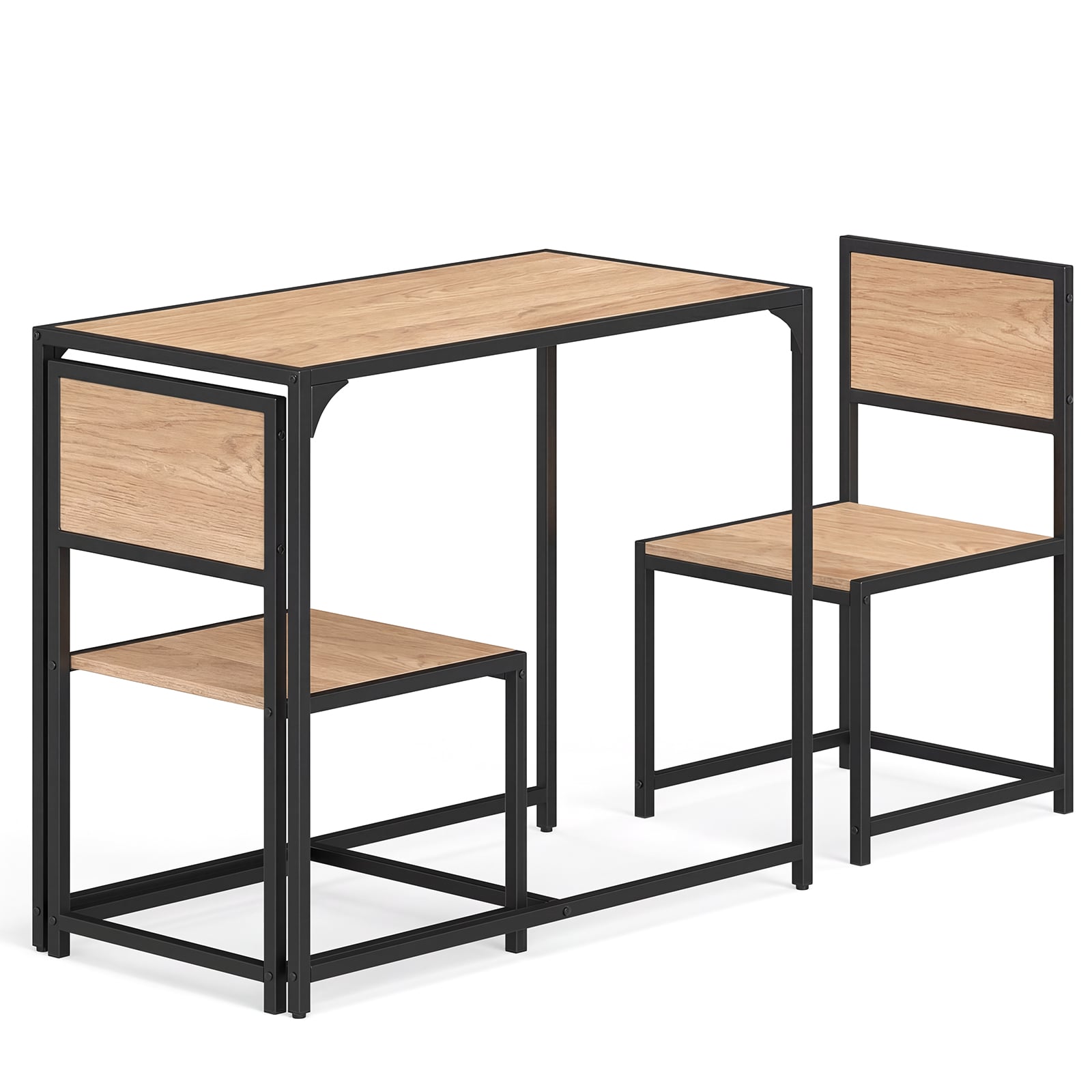 LYNOR 3 Piece Dining Table Set with Metal Frame and Low Back-Natural - Savings Store
