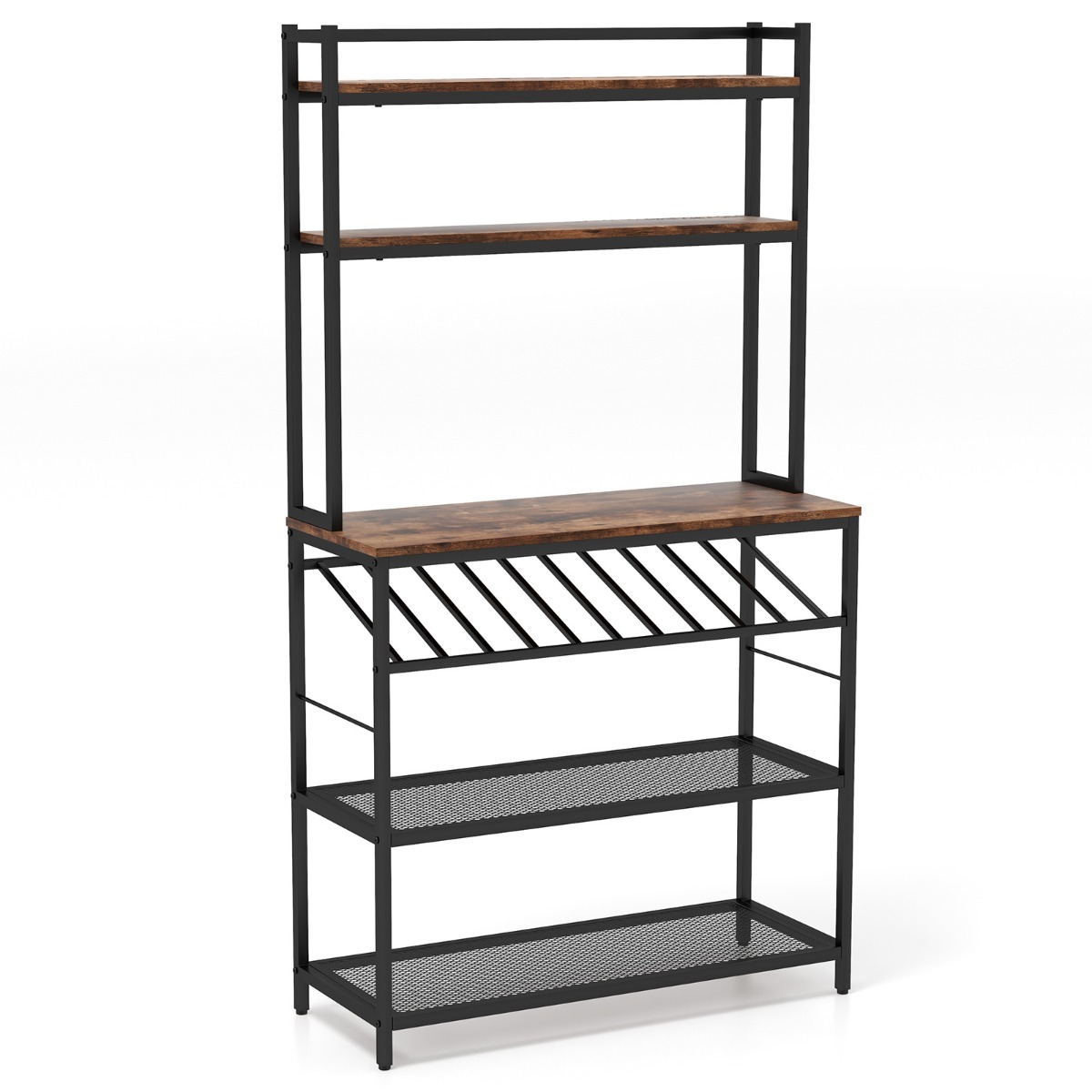 6-Tier Kitchen Bakerâ€ s Rack with Wine Storage-Brown - Savings Store