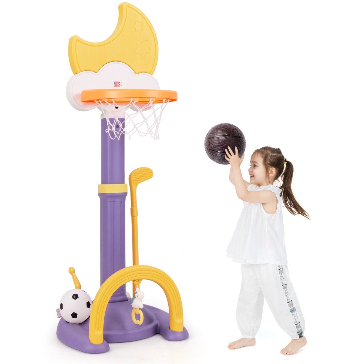 Basketball Hoop - 4-In-1 Kids Basketball Hoop with Adjustable Height for Kids-Yellow - Savings Store