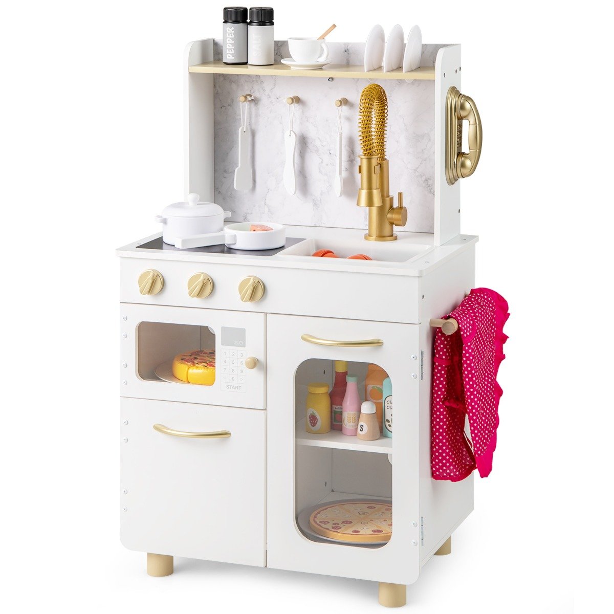 Kids Kitchen Setwith Stoves Faucet Sink Telephone Microwave and Oven-White - Savings Store