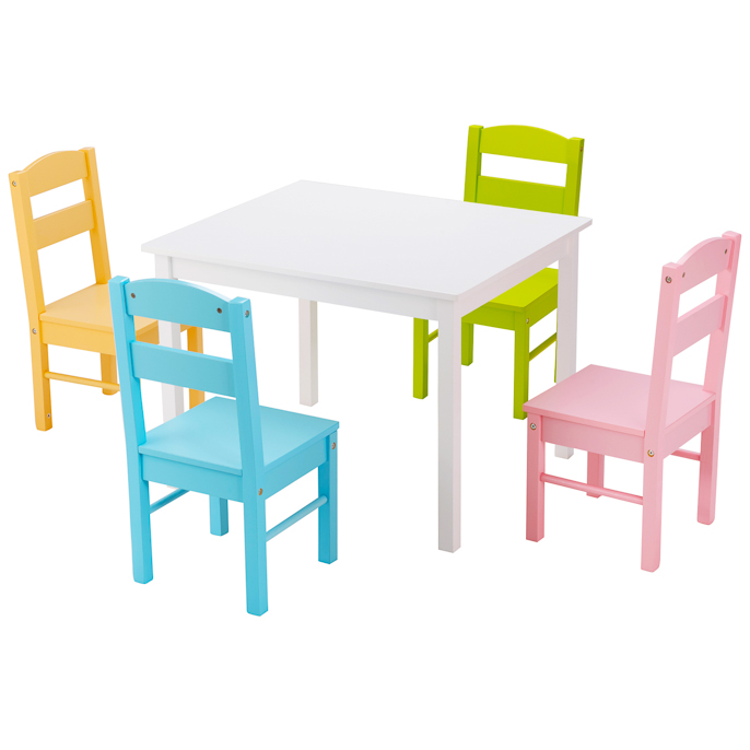 NEMYZO Kids Table and 4 Chairs Set for Toddlers Dining, Drawing, Reading-Pink and White