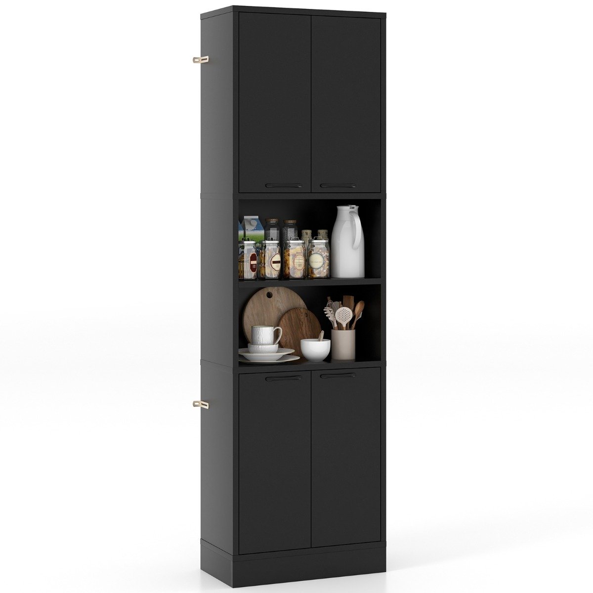 Kitchen Cabinet - 190cm Tall Freestanding Cupboard with Doors and Shelves-Black - Savings Store