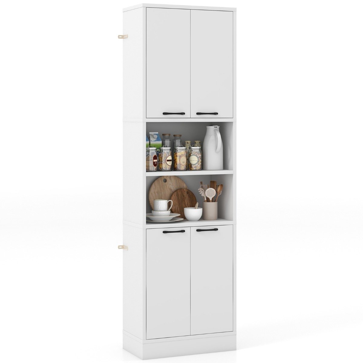 Kitchen Cabinet - 190cm Tall Freestanding Cupboard with Doors and Shelves-White - Savings Store