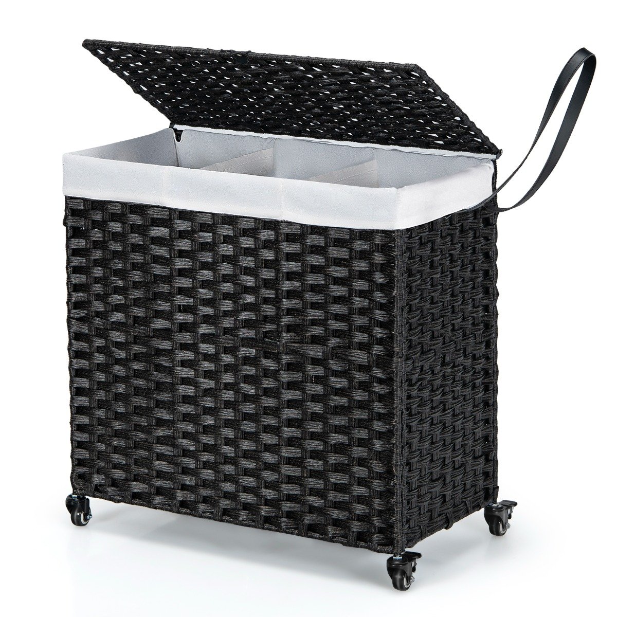 DREYLOR Laundry Hamper with Lid and Wheels and 2 Removable and Washable Liner Bags-Black - Savings Store
